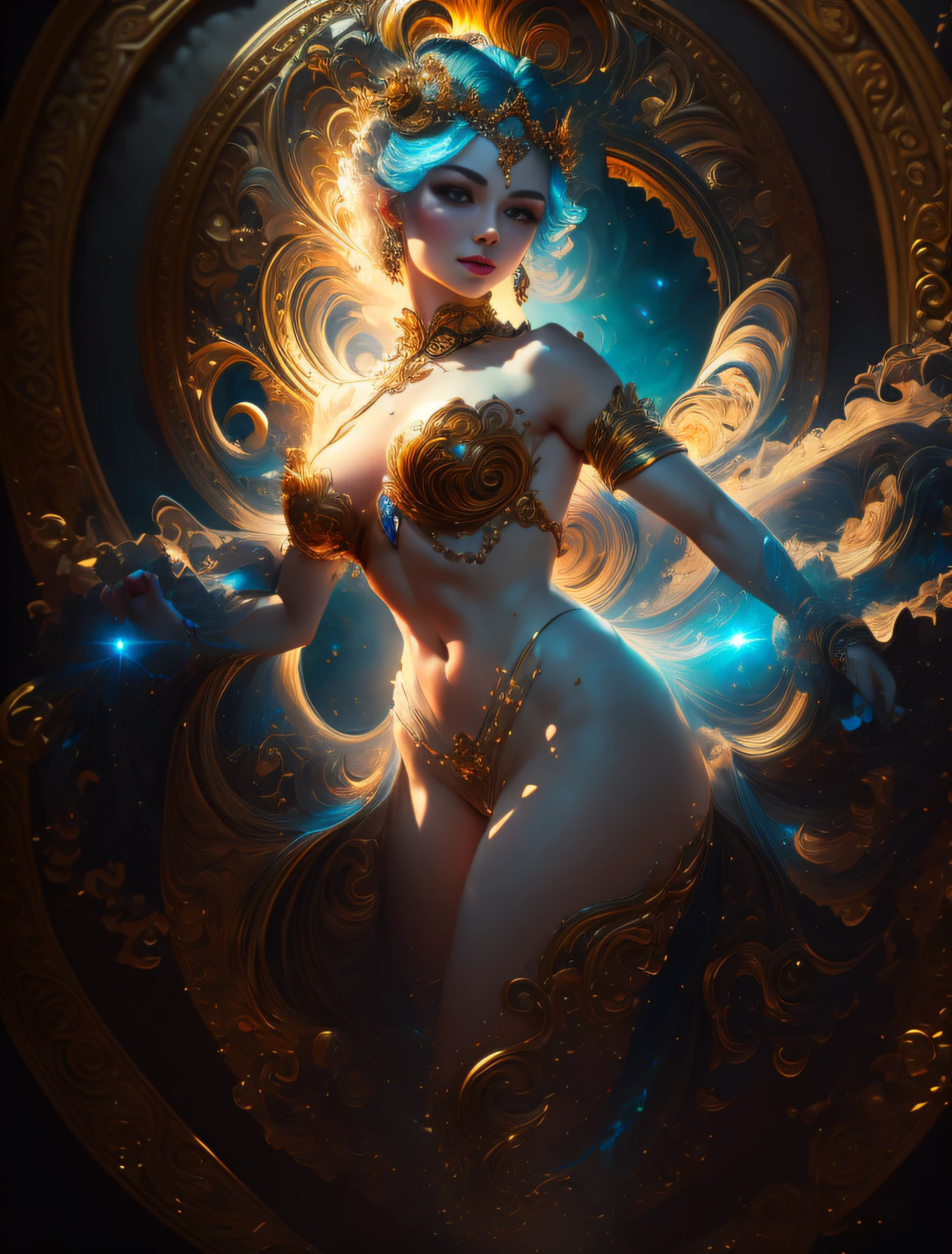 face by tom bagshaw art station, Moon Goddess, full length figure, contemptuous gaze, detailed face, 1.4), gold decoration, plain black background, beautiful Caucasian girl closeup, dynamic moving body, digital art, splash, full body, Sakimichan art, oriental mandala tattoo, fractal background, silver and gold and bronze spirit, floating antique clock, antique lamp, splash, seductive pose, visible pubic hair , visible small breasts, full body, beautiful European Caucasian girl, sexy lady beauty, bare breasts, open neckline, clothing transparent fabric, standing, realistic, highest detail, holy holy, golden eyes, heavenly palace, countless palaces, clouds, golden light, golden lotus, (tianchi bath), pubic hair view, splash, full body, Sakimichan art, slight smile, seductive pose, visible pubic hair, full body, transparent clothes, Jean-Bapti style ste monge, shiny, beautiful girl, glittering, cute adorable filigree, edge lighting, lights, surreal, fantasy, digital art, wlop, artgerm and james jean, floating antique clock, antique lamp, floating antique clock, tom bagshaw art station face, the perfect masterpiece, highest quality, the perfect artwork, 8K, upper body lens, frontal portrait, delicate face, looking at the audience, beautiful girl, magical transparent eyes, platinum hair and 3d fractals, colorful illustration, anime cartoon style, face of tom bagshaw art station, dreamy glow, golden, goddess maiden, flame, flowing female full body, close-up of beautiful caucasian girl, body in motion dynamic, fluent, 3d fractals, light particles, spiritual ink, soft, glittering, minimalistic style, 16k, intricate art masterpiece, open legs, see-through clothing, goddess maiden , 1 sexy girl in transparent forest clothes, exposed breasts, open transparent T-shirt