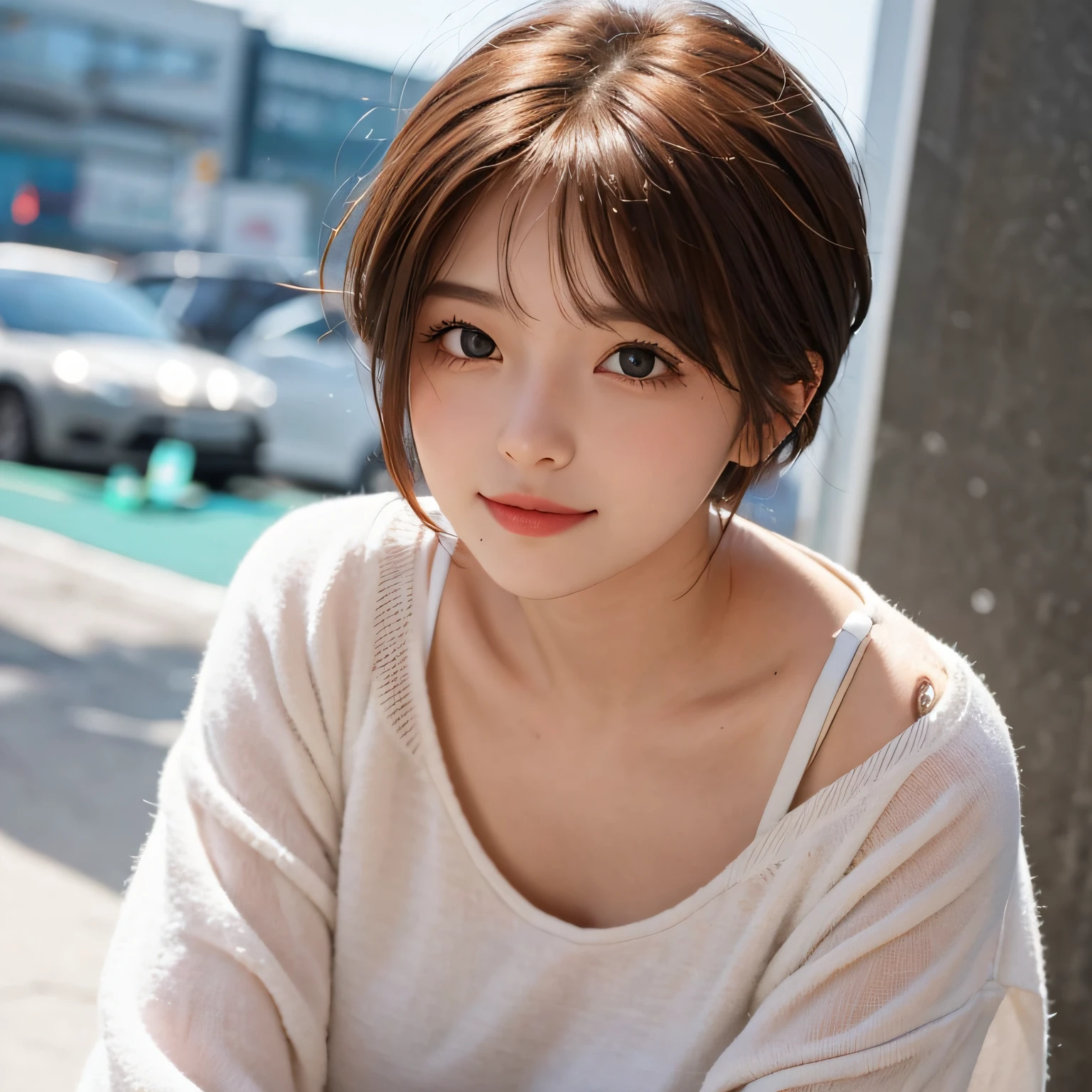 Cute girl in her 20s,Brown hair,short-cut
