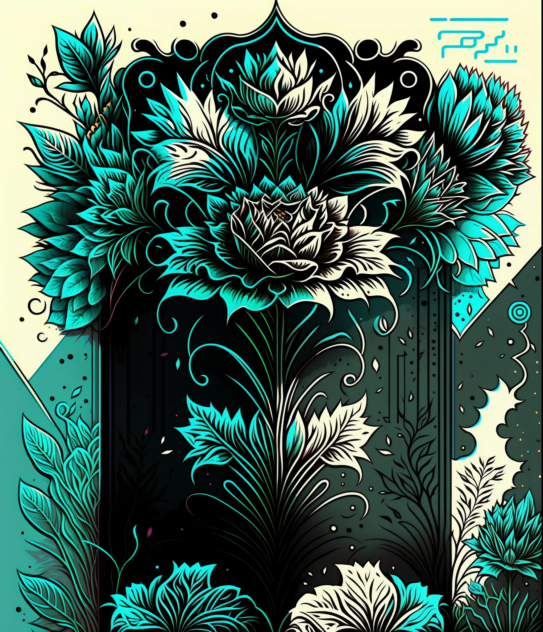 planar，florals，vectorial art，aesthetics，Super detailed depiction，Vivid and vivid，black andwhite，illustration，vectorial art