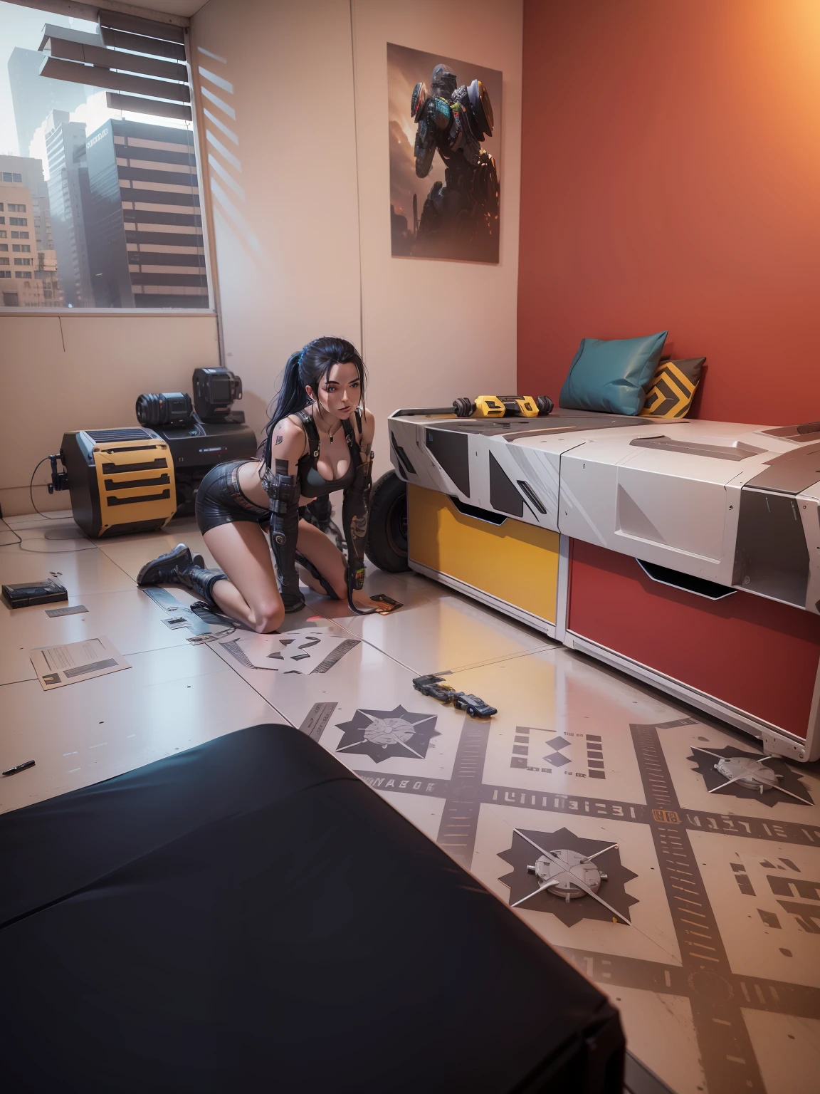 There's a big machine that's sitting in a building, 8k octane 3d render, cyberpunk garage on jupiter, 3 d octano render conceptart, carro cyberpunk, 8 k octane detailed render, Octane Engine renderizar 8K HDR, estilo cyberpunk hiper-realista, hyperealistic octane render, photorealistic blade runner, Octane CGsociety, octane 8 k render, octane render 8k --auto