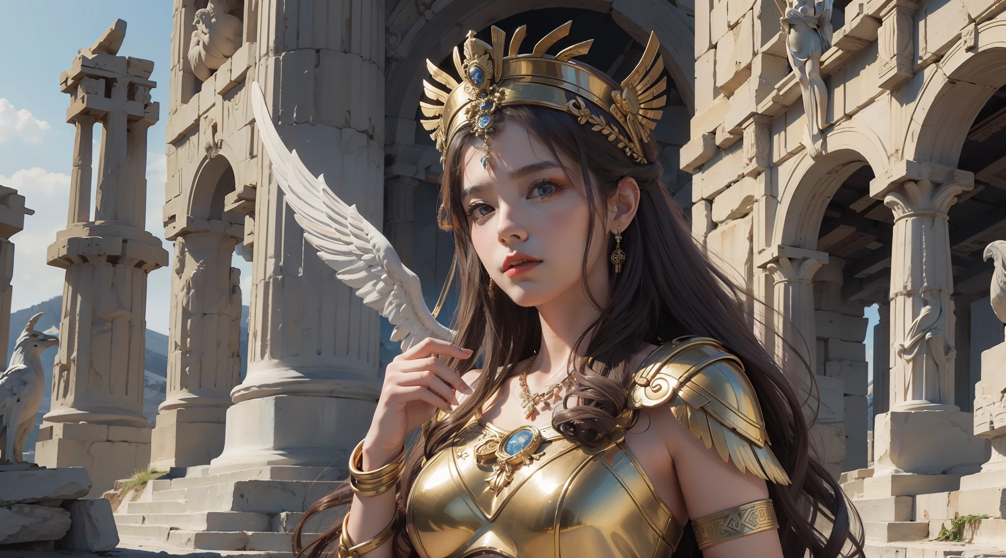 ((bestquality)), ((masterpiece)), (Detailed),1girls,Athena (Greek mythology) - Goddess of Wisdom, courage, is, and crafts