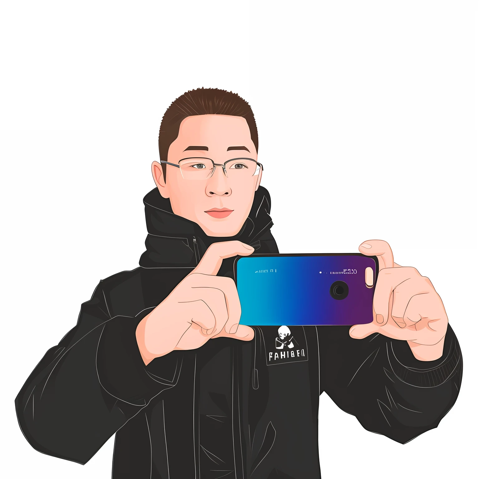 A cartoon of a man taking a picture with his mobile phone, nft portrait, AI self-portrait, portait photo profile picture, 8k selfie photograph, 2d portrait, Illustration 8 K, [ Digital art ]!!, twitch streamer / gamer ludwig, he is holding a smartphone, professional profile picture, 2 d illustration, 2D illustration, digital art but photo