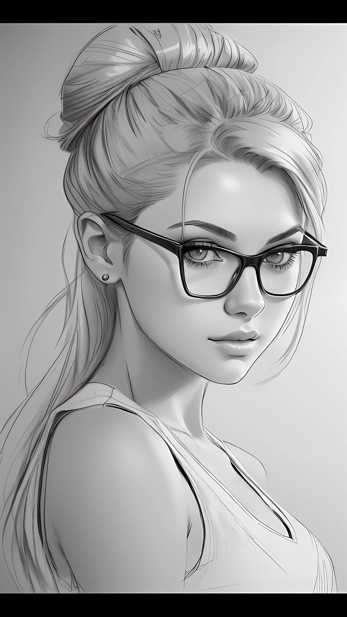 draw a woman with glasses and a bun with a bun, desenho elegante, girl with glasses, artistic drawing, estilo de desenho, Estilo de desenho bonito, ✏️🎨, realistic sketch, desenho de realismo, sketch drawing, high quality sketch art, pencil draw, mulher detalhada, detailed sketch drawing, desenho suave, desenho simples, desenhos de arte, designer pencil sketch, desenho realista, Pencil sketch, Colorido, Estilo anime, cor por todo corpo como uma humana
