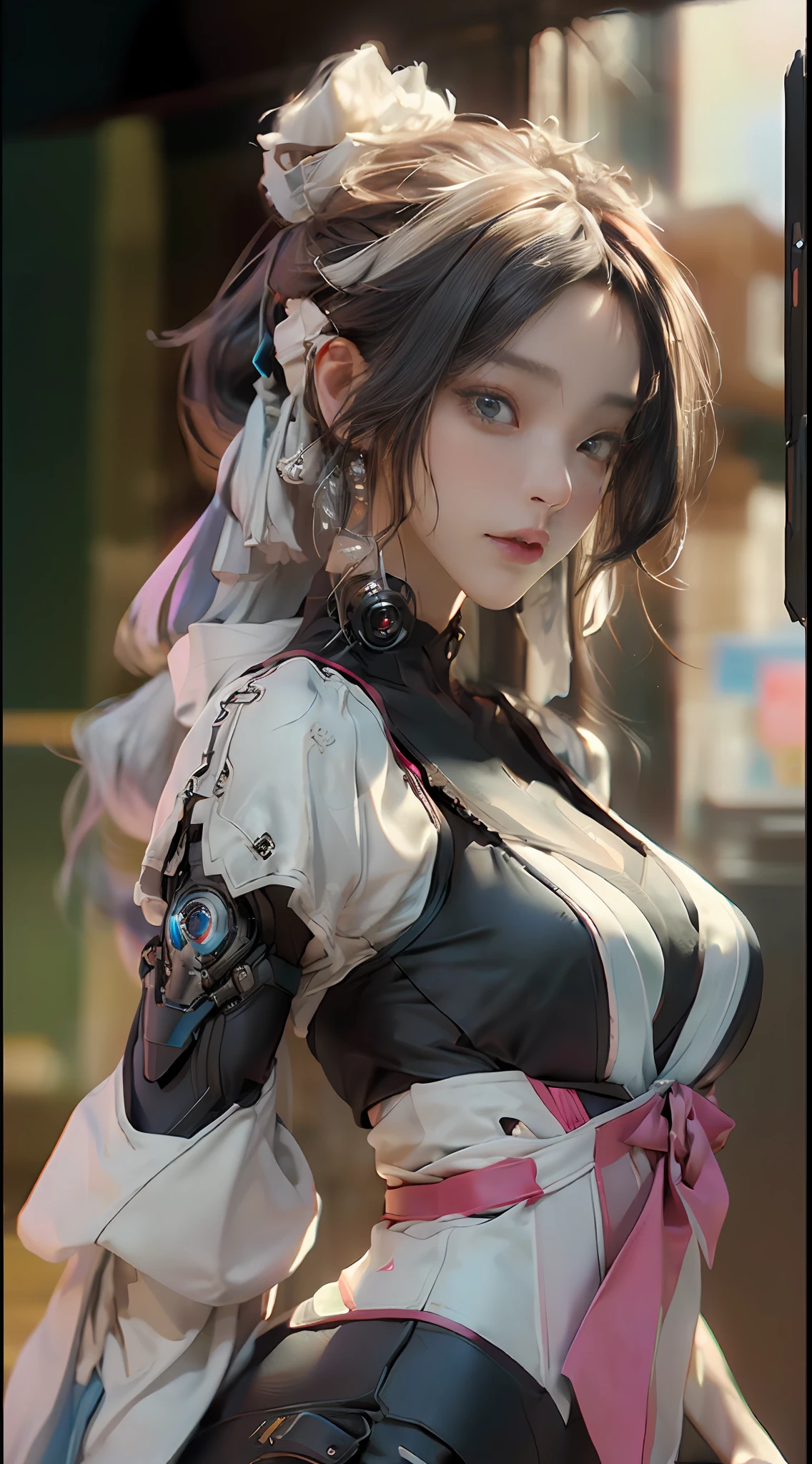 (Best Quality), ((Masterpiece), (Detail: 1.4), 3D, A Beautiful Cyberpunk Woman, HDR (High Dynamic Range), Satin Apparel, Ray Tracing, NVIDIA RTX, Super-Resolution, Unreal 5, Subsurface Scattering, PBR Textures, Post Processing, Anisotropic Filtering, Depth of Field, Maximum Sharpness and Sharpness, Multi-layer Textures, Albedo and Highlight Maps, Surface Shading, Accurate simulation of light-material interactions, perfect proportions, Octane Render, two-color light, large aperture, low ISO, white balance, rule of thirds, 8K RAW,