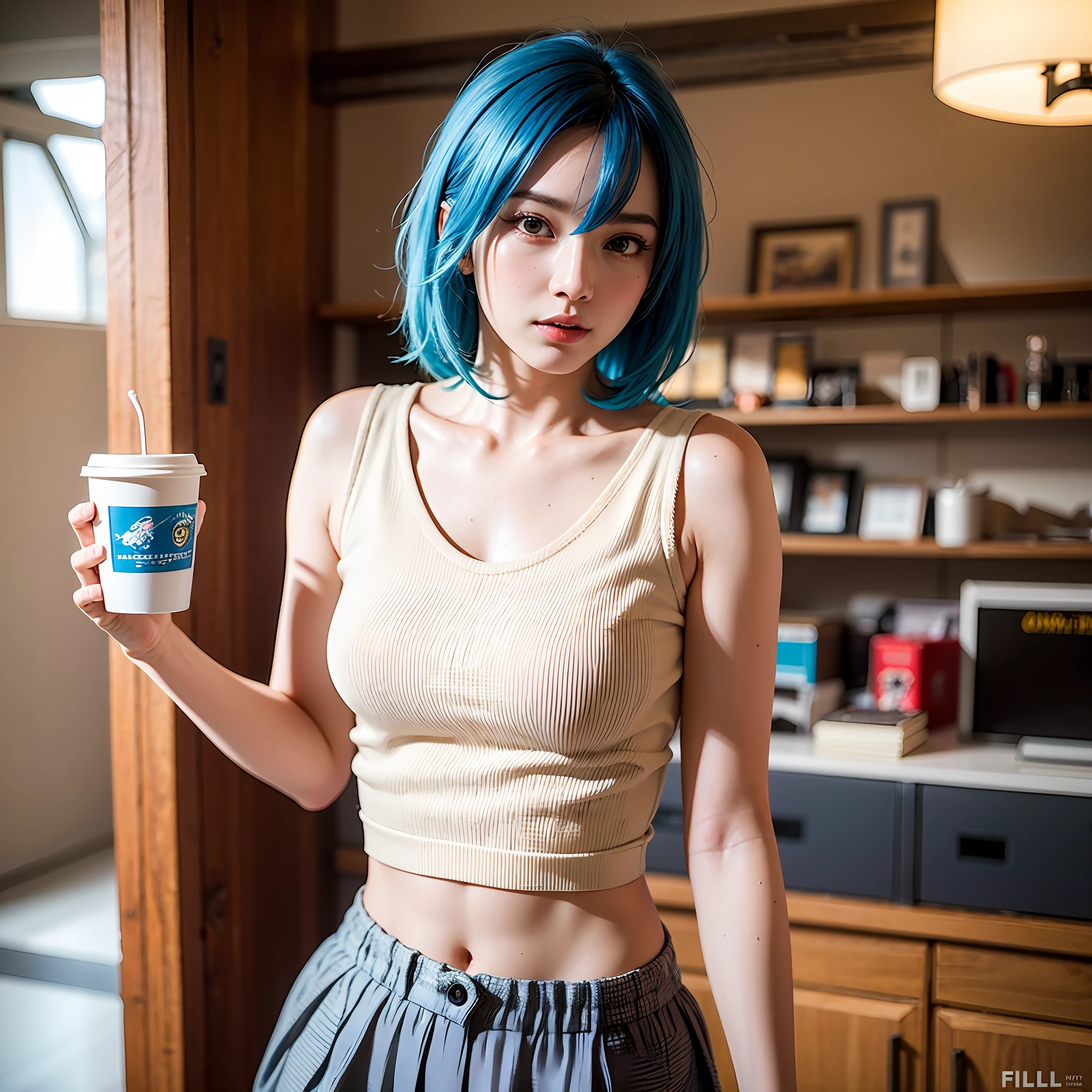 of coffee,  girl in real life, short blue haired woman, anime girl cosplay, with blue hair, pretty girl with blue hair, beautiful blue haired girl, seductive  girl, as overwatch character,cosplay, girl with blue hair, Best realistic pic. anatomically correct, textured skin, a masterpiece, accurate, high quality, high detail, super detail, best quality, high resolution, 16k, UHD, 1 girl, (natural light),(rim light), (((realism))), hard lighting, , extremely detailed, amazing, fine detail, extremely detailed eyes and face,  nikon d850 film stock photograph 4 kodak portra 400 camera f1.6 lens rich colors hyper realistic lifelike texture dramatic lighting unrealengine, (fidelity :1.4), (photorealistic:1.3),(photorealistic:1.3), ultra-detailed,
a masterpiece, best quality, RAW photo, professional lighting, photon mapping, radiosity, physically-based rendering, 8k,21 year old,HD
