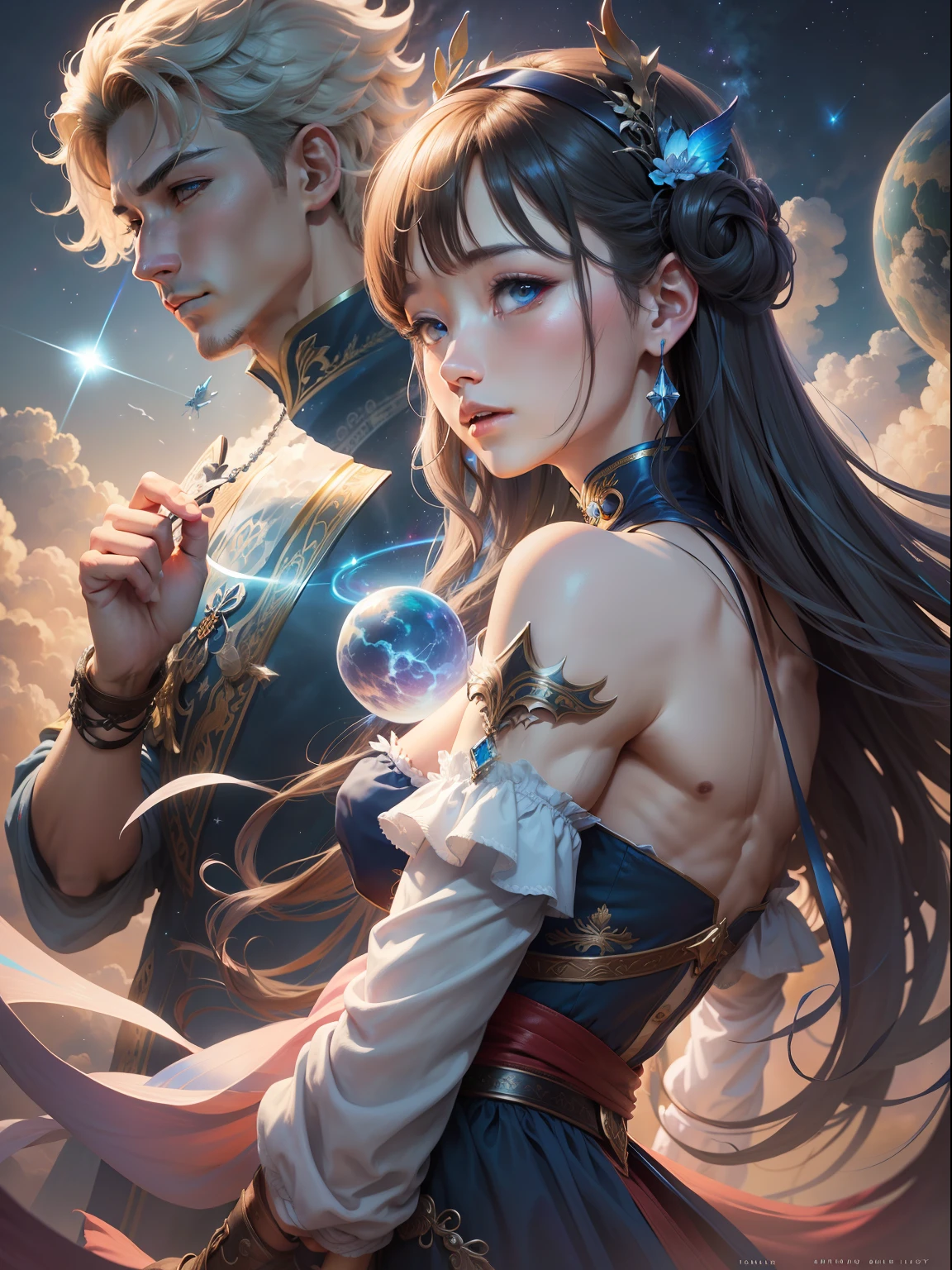 Men and women flying in the sky、Rainbow blue sky、universes、Beautiful sky、Mysterious art、The Mystery of the Sky、Fantasyart、Distant sky、Abyss of blue sky、Lumiere、Shines、Inner peace、Unknown、absurderes