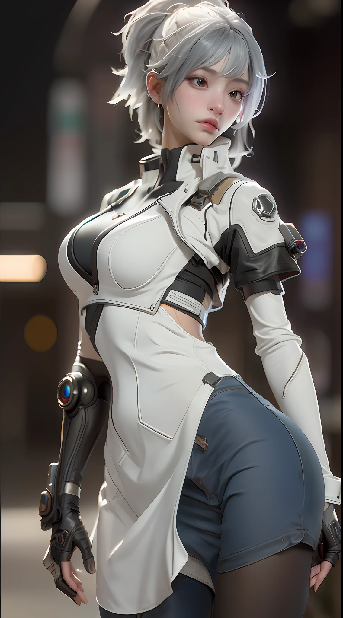 ((Best quality)), ((masterpiece)), (detailed:1.4), 3D, an image of a beautiful cyberpunk female,HDR (High Dynamic Range),Ray Tracing,NVIDIA RTX,Super-Resolution,Unreal 5,Subsurface scattering,PBR Texturing,Post-processing,Anisotropic Filtering,Depth-of-field,Maximum clarity and sharpness,Multi-layered textures,Albedo and Specular maps,Surface shading,Accurate simulation of light-material interaction,Perfect proportions,Octane Render,Two-tone lighting,Wide aperture,Low ISO,White balance,Rule of thirds,8K RAW,