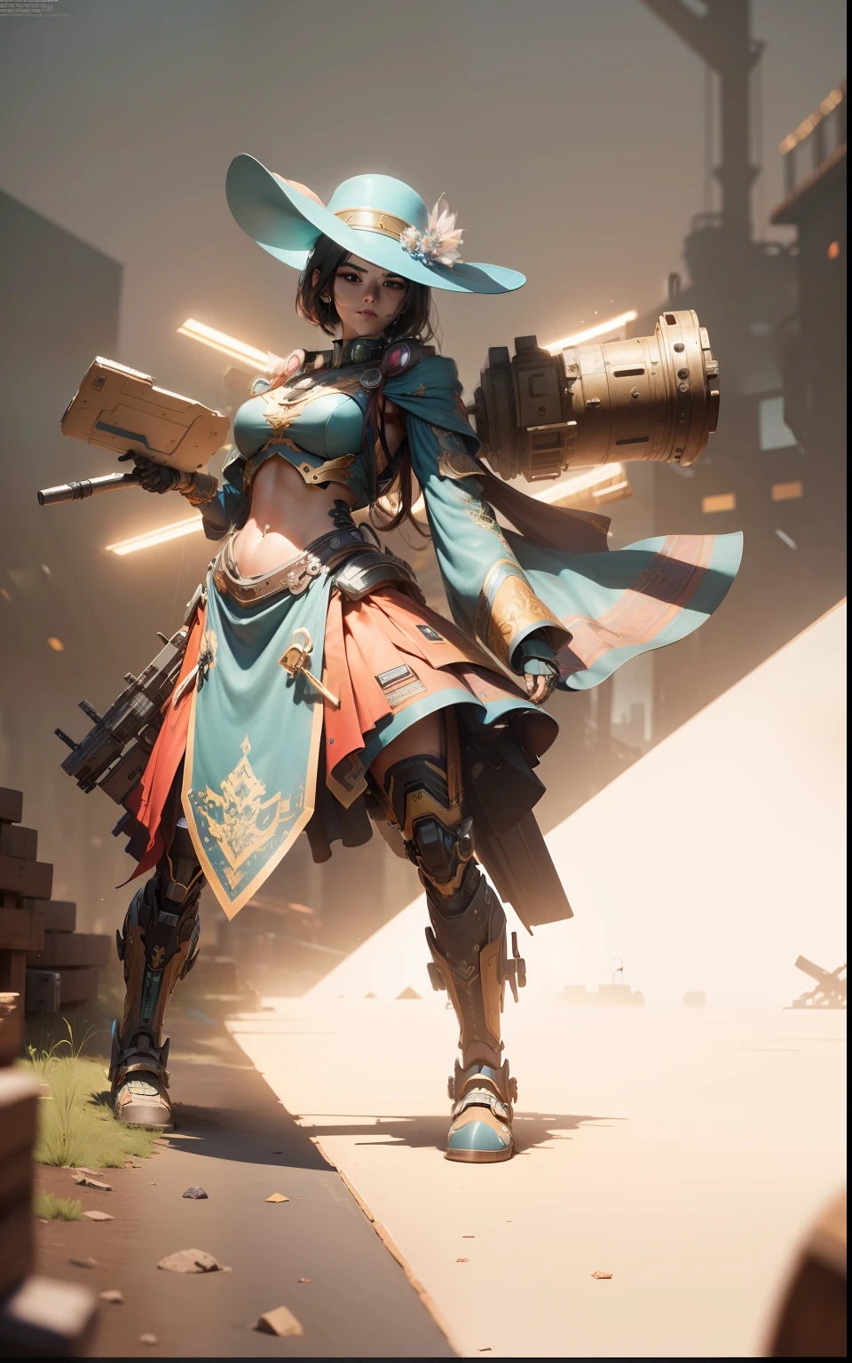 ((masterpiece, best quality)),illustration,ultra detailed 8k,photorealistic,sharp focus,highly detailed,professional lighting,colorful details,iridescent colors BREAK extreme long shot of a factory,large mechanical robot construction,microchip,computer,glowing,intricate details,shitu-mecha,1girl is standing in front of the audience,Navel --auto