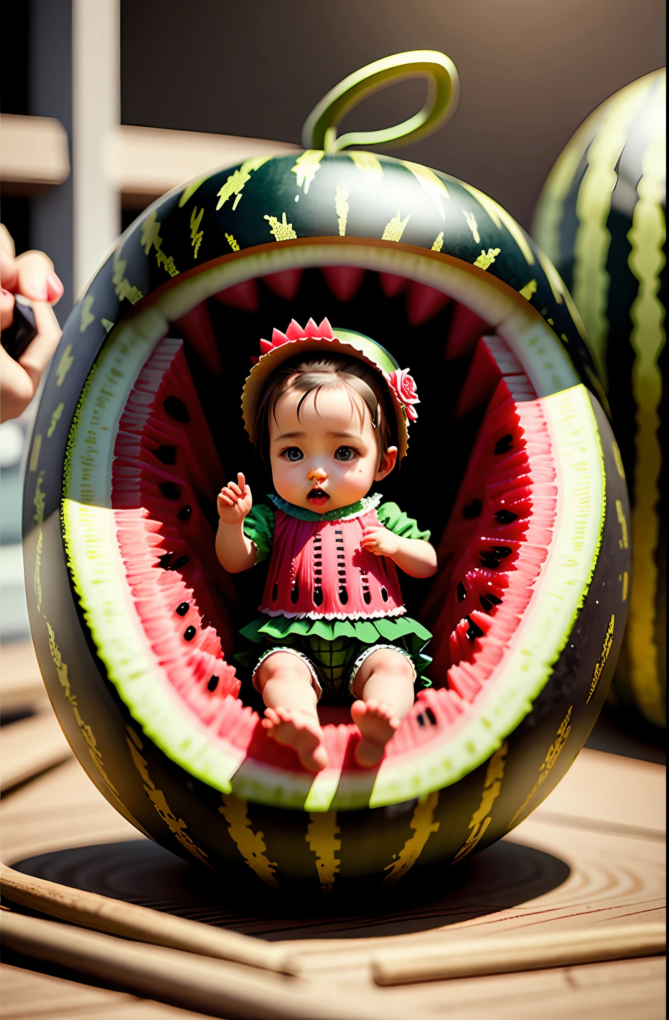 cute watermelon baby, octane render, unreal engine, highly detailed, intricate