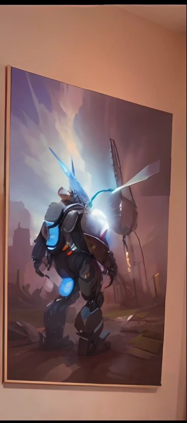 There is an image of a windmill and a tree in a room, Artefato JPEG pesado desfocado, Artefato JPEG pesado, Final Fantasy Conceito de Arte, deus rei da arte ai, square enix cinematic art, mecha anime gigante, foto do cartaz, Templo de Protoss!!!, Arte CGI, arte do cartaz promocional, artes conceituais, painterly humanoid mecha --auto