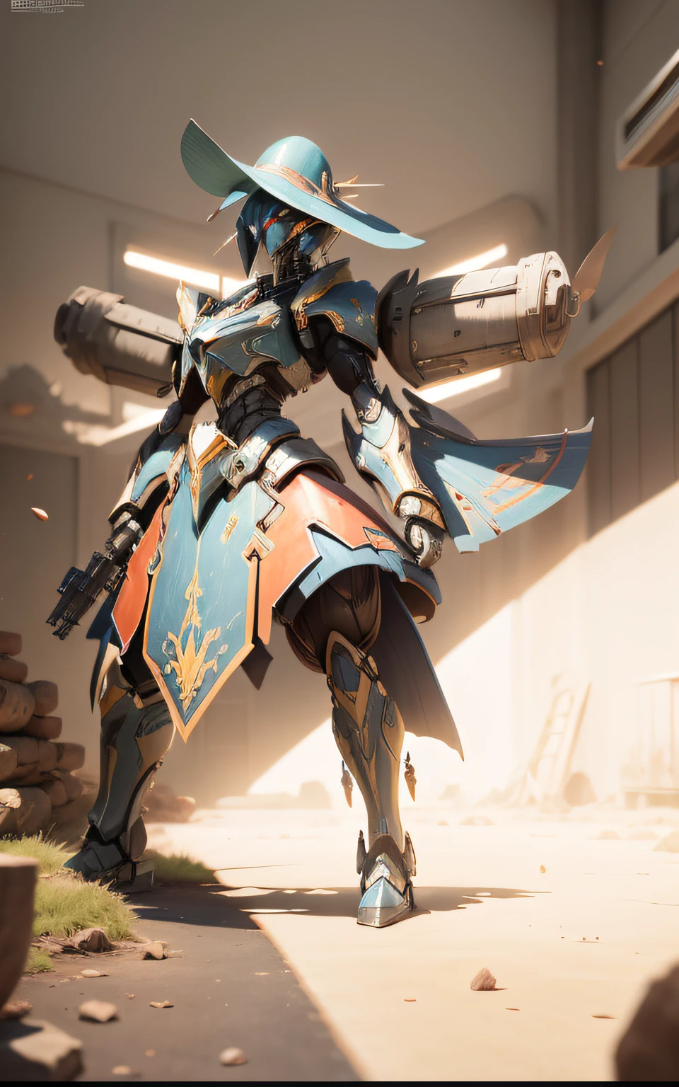 There is an image of a windmill and a tree in a room, Artefato JPEG pesado desfocado, Artefato JPEG pesado, Final Fantasy Conceito de Arte,square enix cinematic art, mecha anime gigante, foto do cartaz, Templo de Protoss!!!, Arte CGI, arte do cartaz promocional, artes conceituais, painterly humanoid mecha --auto