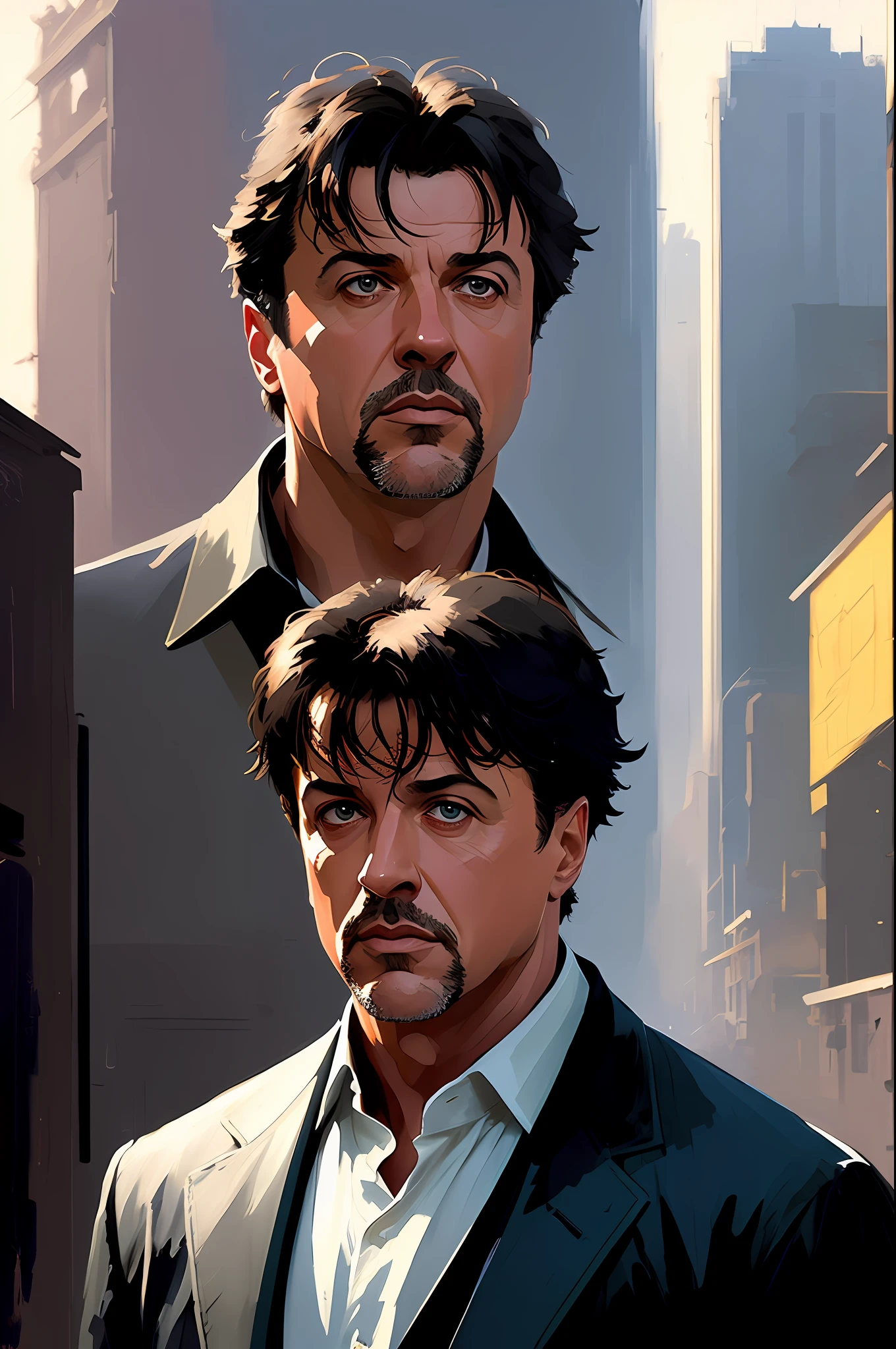 estilo ((fotorrealista), grain of film), 
8K HDR, Ultra realista, fotografia de filme, DSLR

Sylvester Stallone em um filme de faroeste, 1969,

(perspectiva:1.1), (de baixo:1.1), (poderoso:1.2),  

Majestic professional oil painting by Ed Blinkey, Atey Ghailan, Studio Ghibli, por Jeremy Mann, Greg Manchess, 
Antonio Moro, trending no ArtStation, trending no CGSociety, Intricate, High Detail, Sharp focus, dramatic, 
por midjourney e greg rutkowski, realismo, beautiful and detailed lighting, sombras, por Jeremy Lipking, 
por Antonio J. Manzanedo, por Frederic Remington, por HW Hansen, por Charles Marion Russell, por William Herbert Dunton