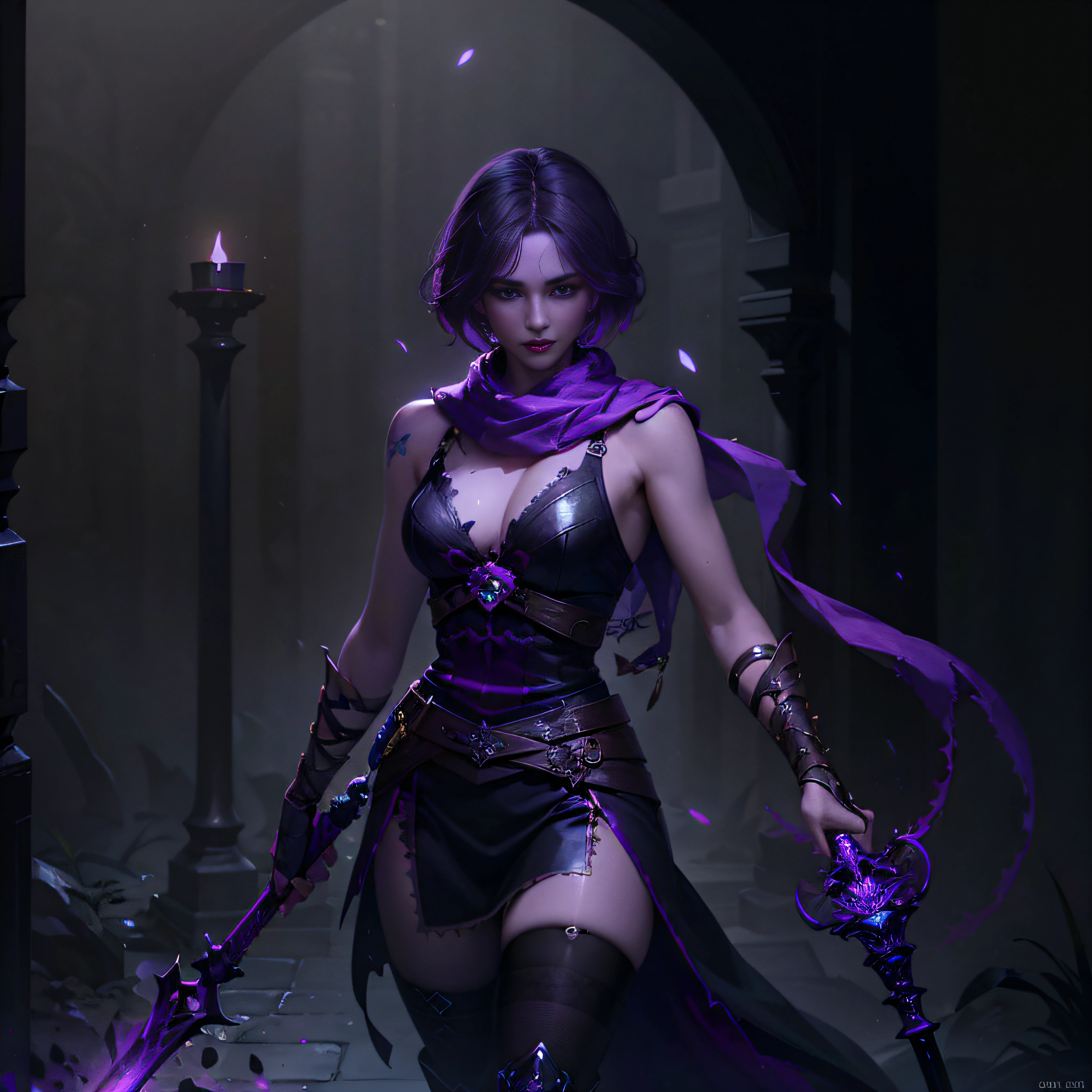 Purple-haired woman in purple dress holding a sword and purple scarf, liliana vess, concept-art | Art germ, artgerm julie bell beeple, Phlegm sputum, phlegm | Art germ, WLOP et Artgerm, alluring mesmer woman, female occultist, painted in the style arcane