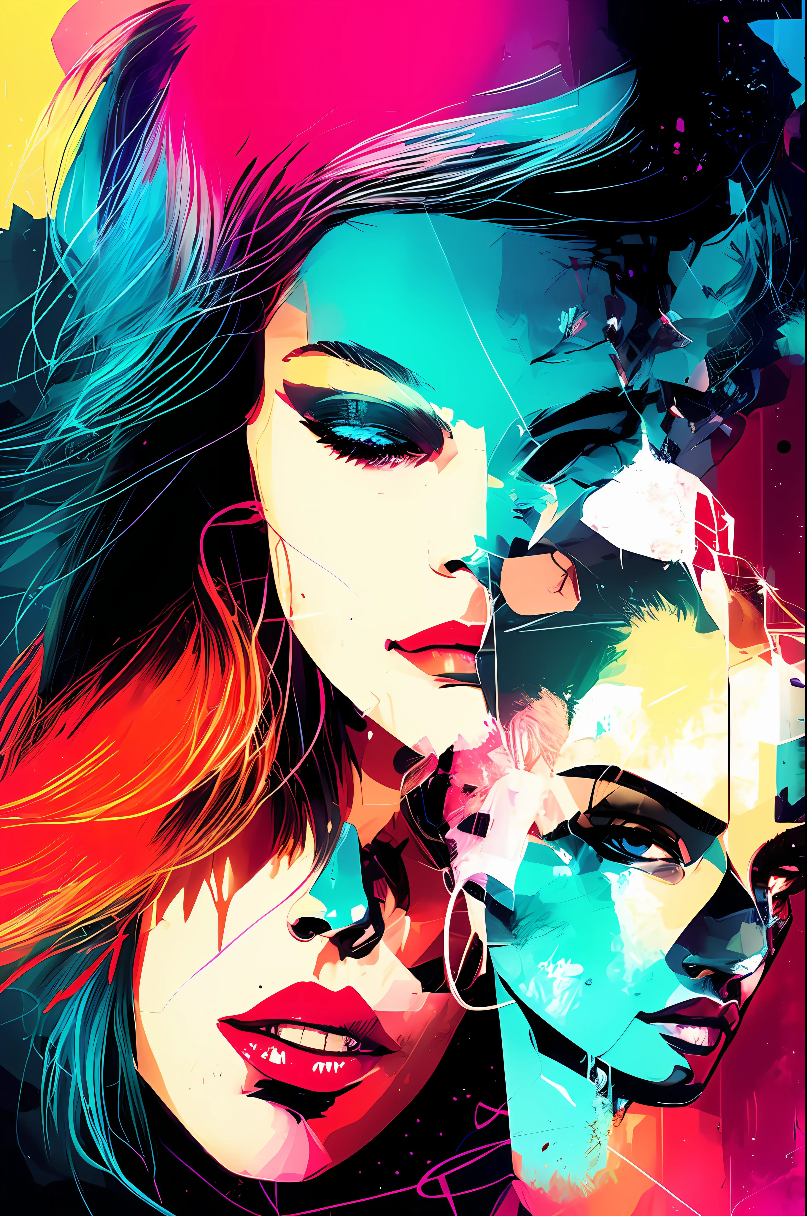 Beautiful woman kissing cyberpunk woman, snthwve style nvinkpunk, by jeremy mann, by sandra chevrier, by dave mckean and richard avedon and maciej kuciara, punk rock, tank girl, high detailed, 4k, RTX