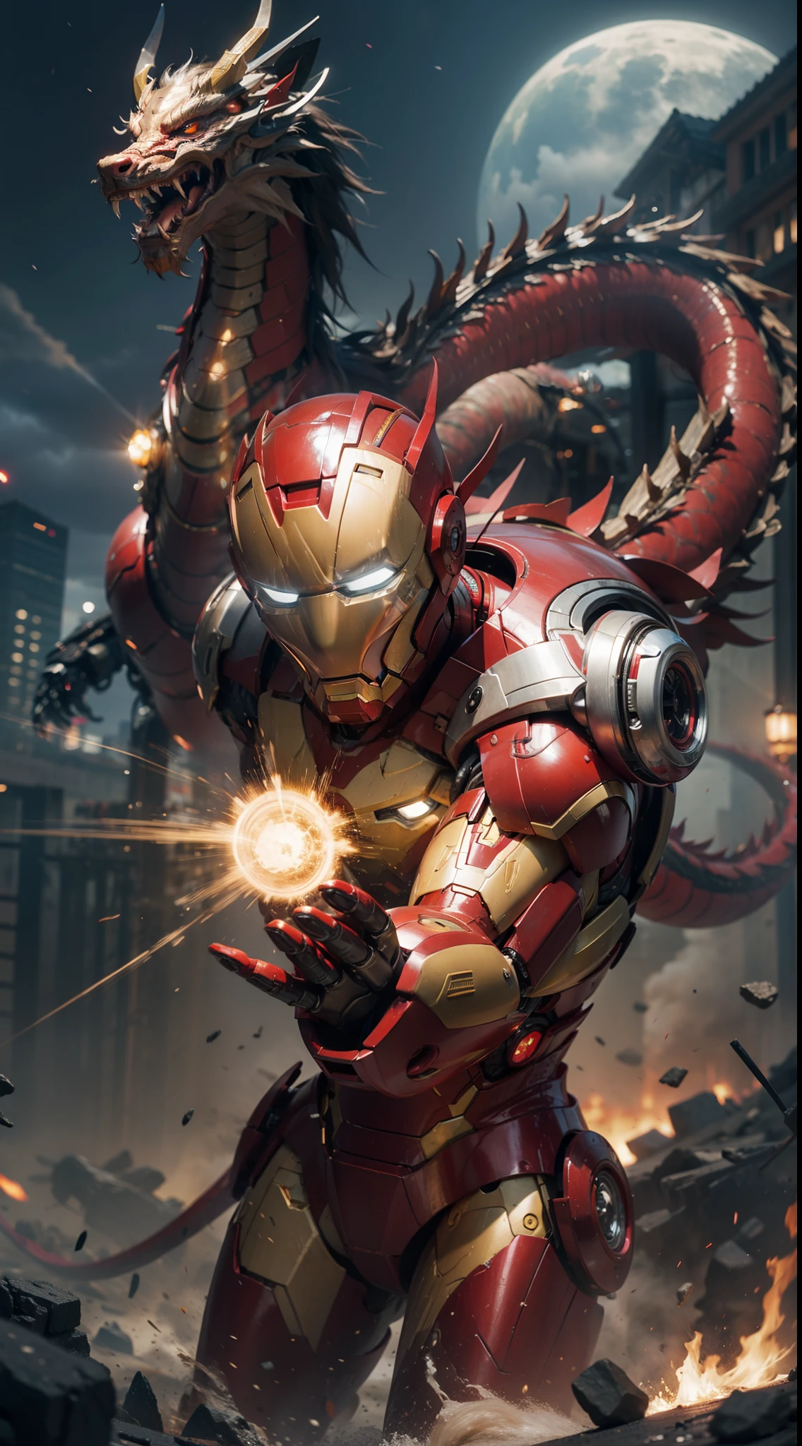 Chinese dragon wearing Iron Man mecha