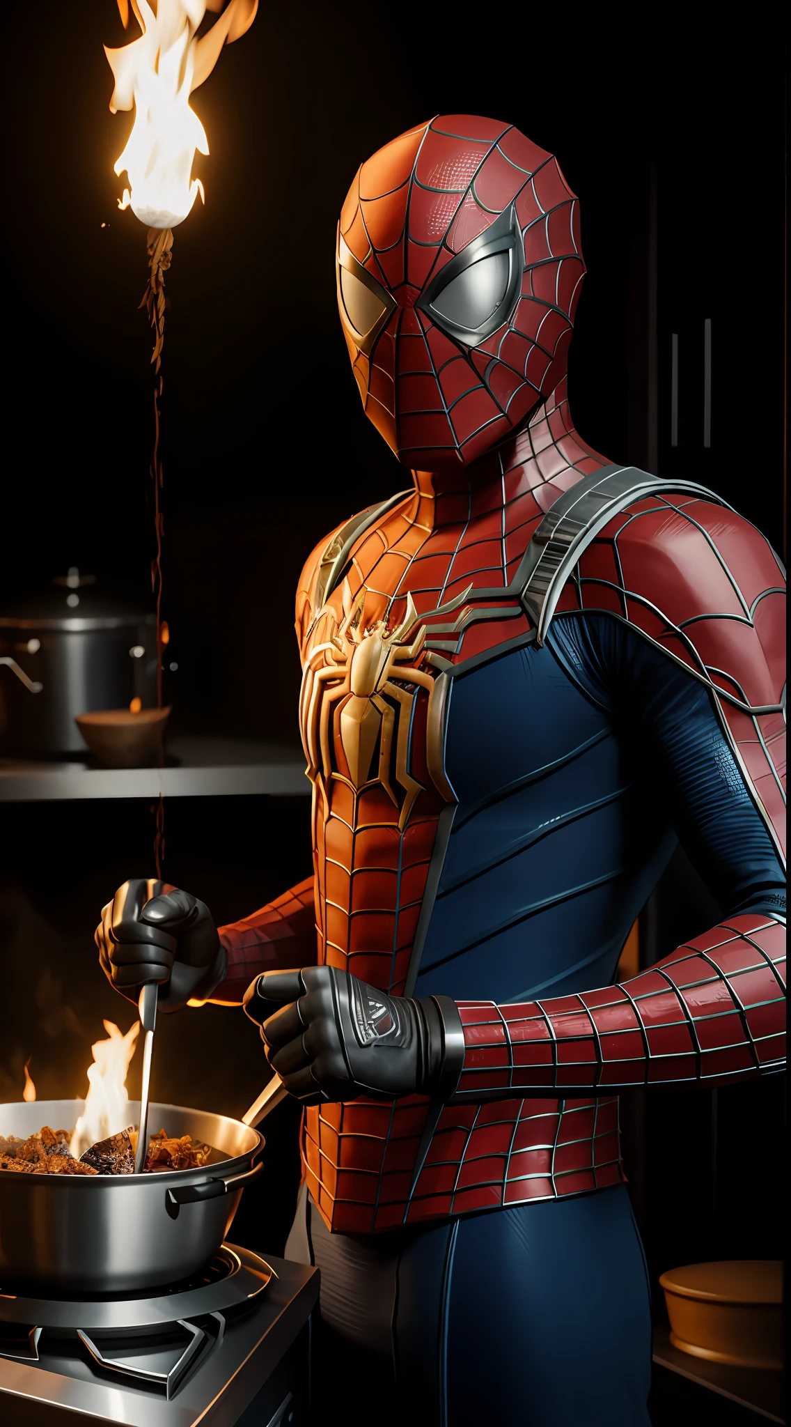 spidreman is cooking, octane render, unreal engine, highly detailed, intricate