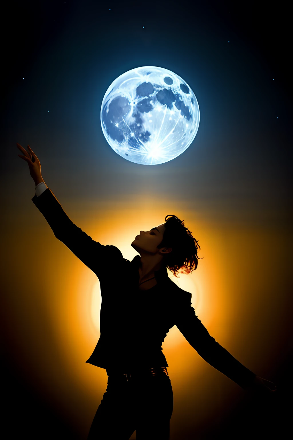 Michael Jackson dancing on top Beetle yellow metallic dark sky dark moon full moon masterpiece well detailed 8k intricate Fujifilm tx3 depth field hyper realistic photo award-winning dark lighting light cinematic style highly realistic and detailed well focused great composition
