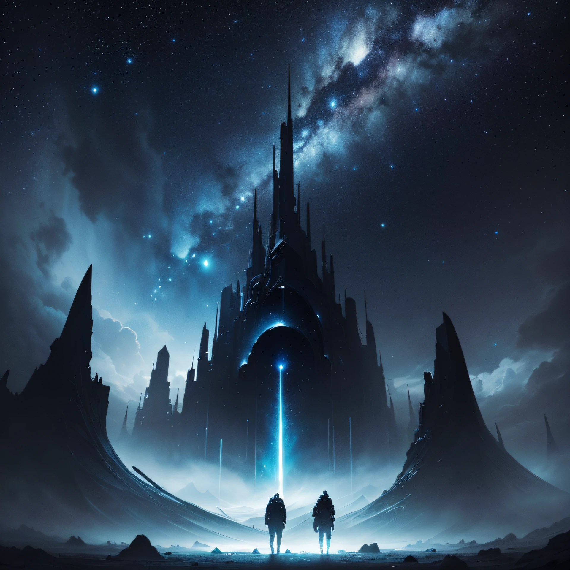 Mysterious and deep starry sky,Unknown,movie atmosphere,Negative dark mode,fanciful,spectacle,Dangerous black holes、Ominous、movie atmosphere、Negative dark mode,Abyss,sci fi epic digital art --auto