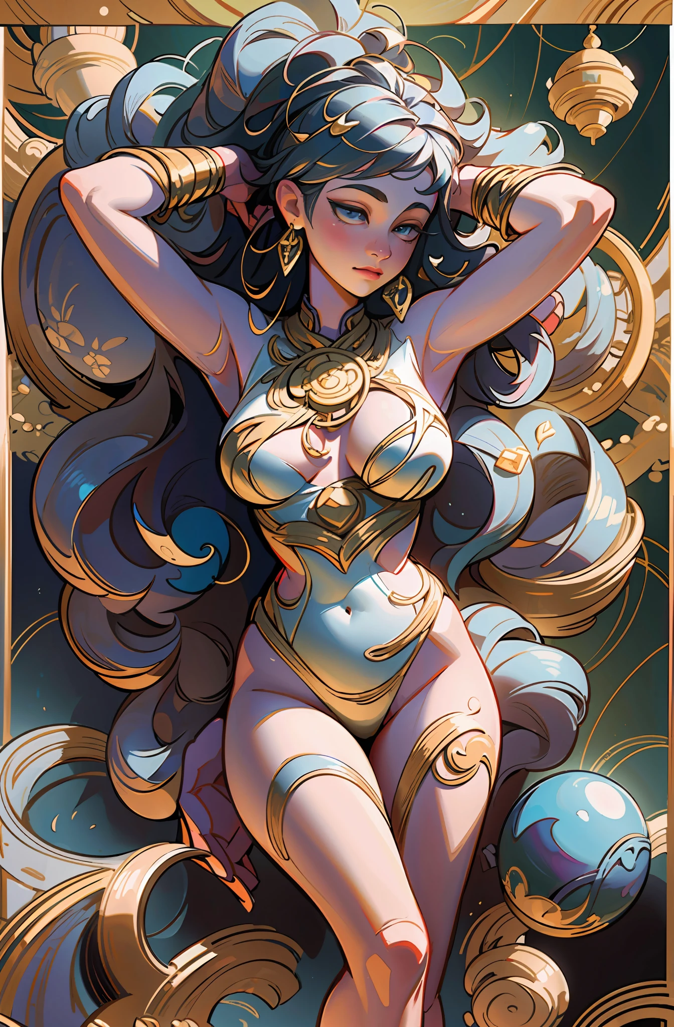 8K Original Photo, Best Quality, Masterpiece, Ultra High Resolution, (Zen Entanglement, Mandala, Tangle, Tangled), Color, (Photo Realistic:1.4), Original Photo, 1 Girl, Tall Female, Thin, slim_legs, Solo, (Perfect Body Type), Holy Light, Gold Leaf, (Classical Art), Flash Drawing, (Full Body), Forbidden