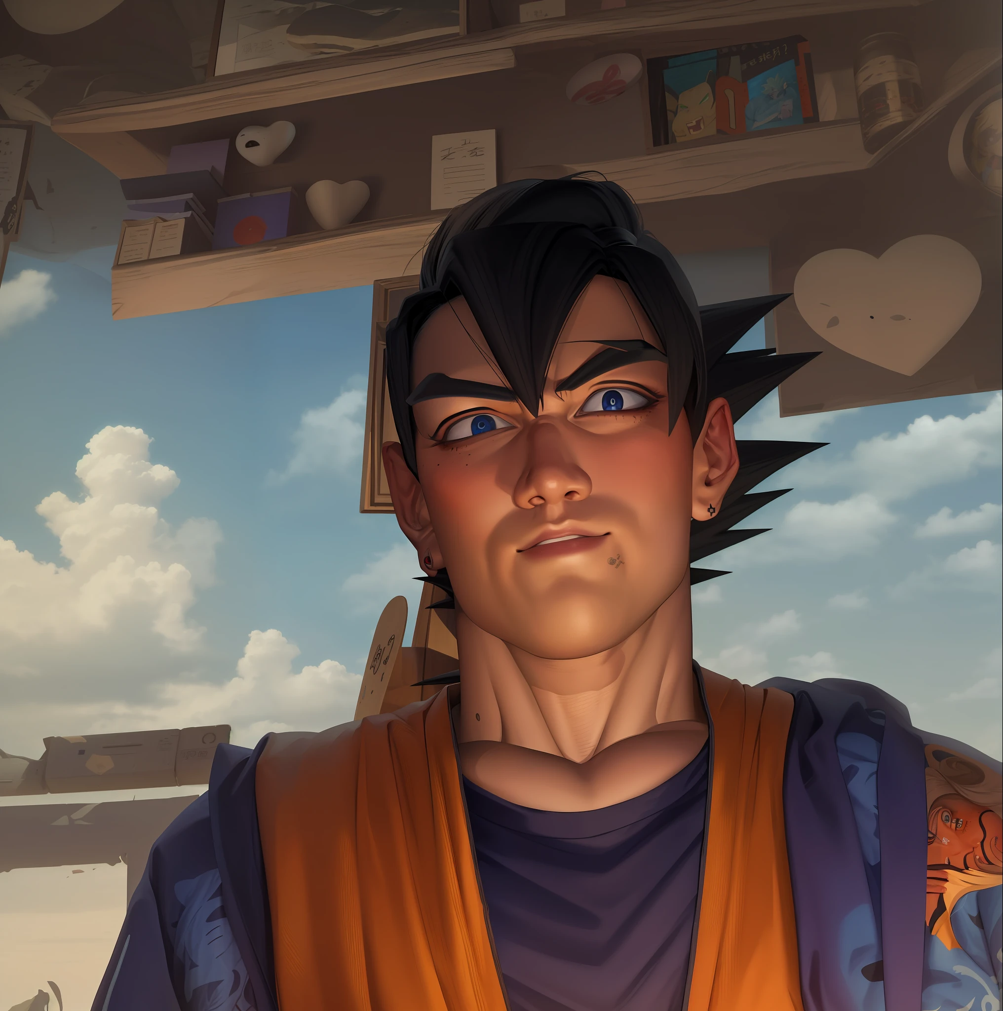 som_Goku, super_Saiyajin, 1st , retrato, macio_sombreamento, realismo, louro_Hair, azul_olho