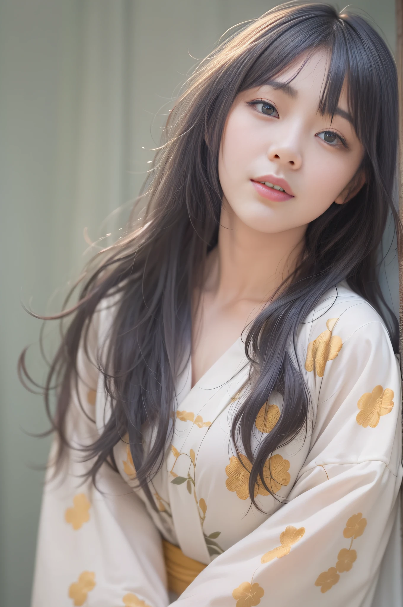 28 year old beautiful woman with attractive long black hair、Double eyelids、Joyful face、One white see-through yukata that sticks to bare skin、very large breast、opened legs、The color and shape of the tip of the chest is visible 、You can see the color and shape of the areola、You can see through a lot of pubic hair、The entire chest shows through、Lie on the bed with your hands stretched above your head、
