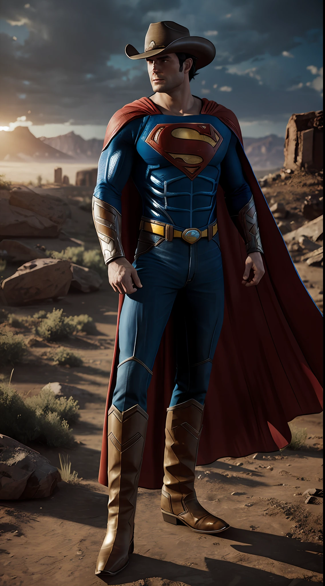 cowboy superman, octane render, unreal engine, highly detailed, intricate