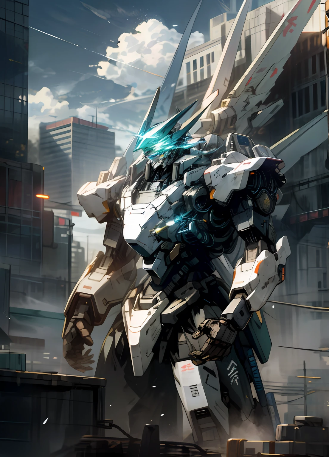 Gundam、top-quality、masterpiece、a cool、Blue eyes