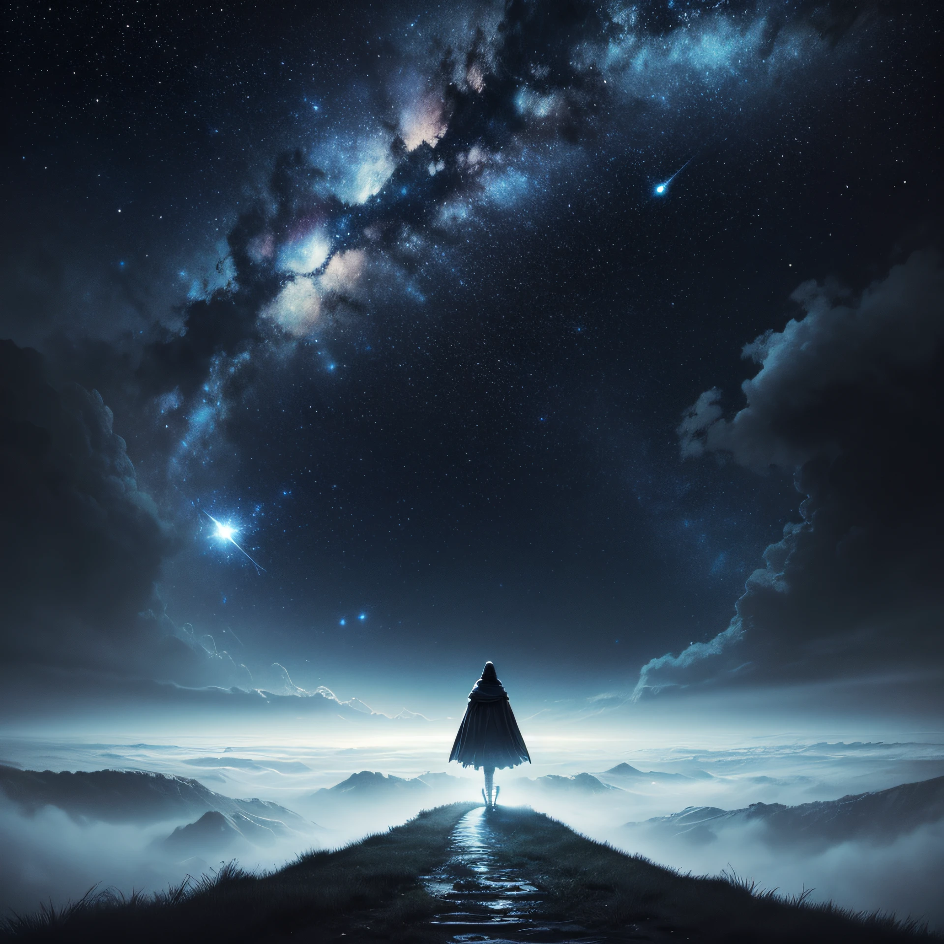 Mysterious and deep starry sky,Unknown,movie atmosphere,Negative dark mode,fanciful,Dangerous black holes、Ominous、Negative dark mode、Epic digital art --auto