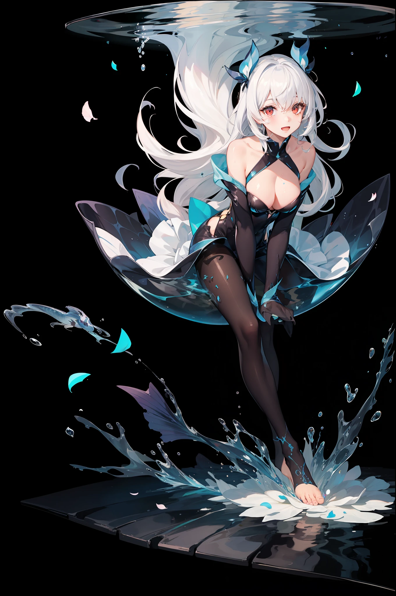 [(Transparent background:1.5)::5],(((Masterpiece))),(((Best quality))),(((Extremely detailed))),illustration, 1girll,Solo,mysterious,vivd colour,Shiny, Underwater transparent sealed hemispherical glass dome, White hair,Red eyes, full body,Barefoot,Long hair is calm and natural, Koi,Underwater, Dome,Close up,Dynamic actions,Lens perspective,(((Box composition))),sitting cross-legged，Leaning against the bookshelf,, (Detailed face:1.2),Shiny eyes, view the viewer,(PureErosFace_V1:0.8), Cityscape,1girll,Solo,tightsuit,(fishnets pantyhose|off the shoulder dress:0.8),Wet,,view the viewer,(eyeslashes:1.1), (cheerfulness:1.21),(Depth of field:1.1), Lens flare, (color difference:1.1), (Caustics:1.1), (scattered luminous petals:1.331), (Style - GBF:0.75),(Highly detailed face:1.1),tiktok,Dynamic Angle,(wide angles:1.1),(Portrait:0.5)