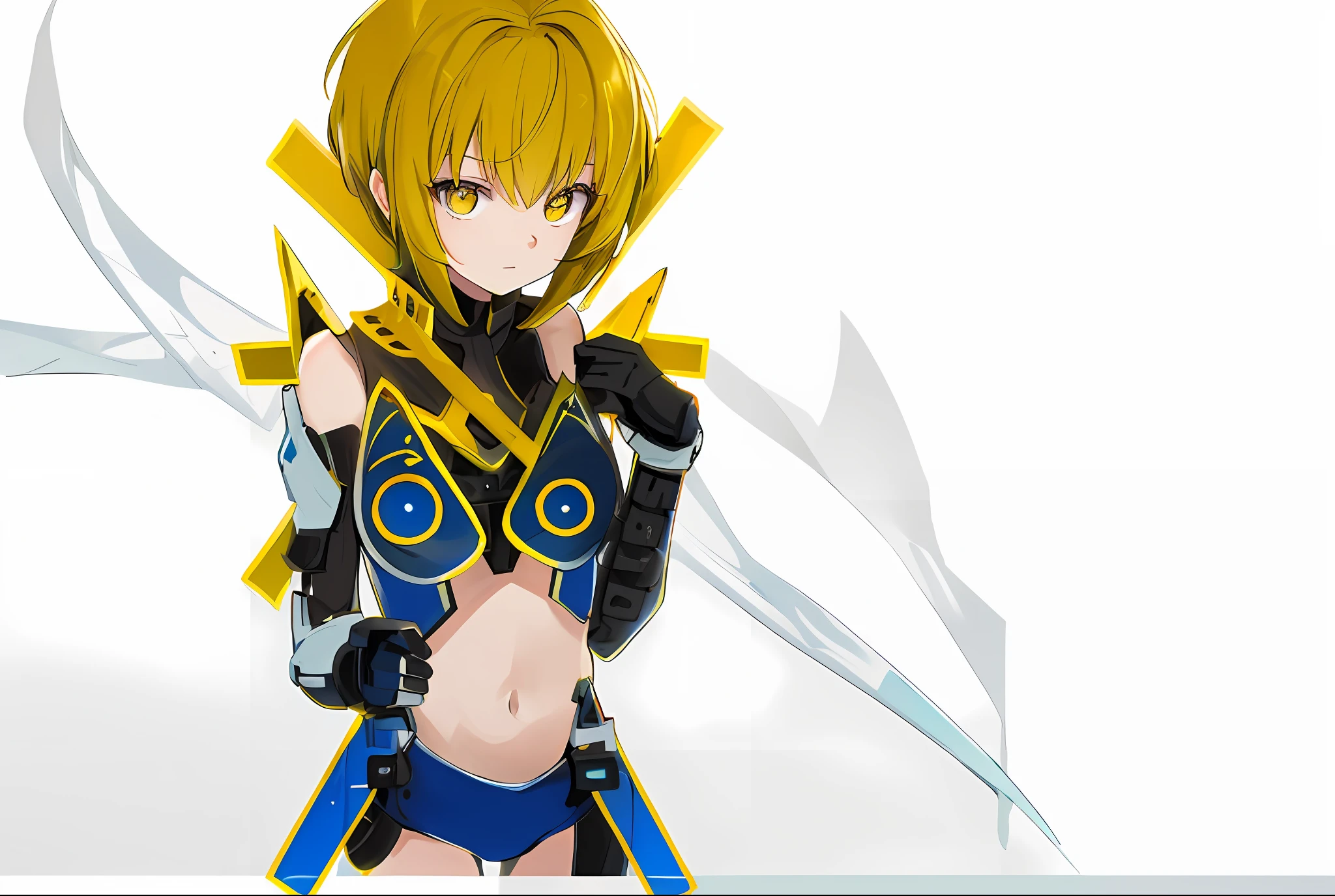 (extremadamente detallado, obra maestra, la mejor calidad) protagonista femenina, Super yellow armor, cabello verde, Super detailed blue lines.