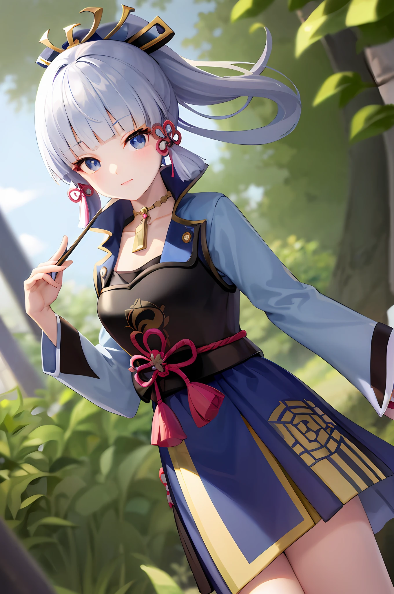 Anime girl in blue dress，Holding a sword in hand, high detailed official artwork, onmyoji portrait, Keqing from Genshin Impact, Yun Ling, Official artwork, inspired by Park Hua, Kushatt Krenz Key Art Women, Smooth anime CG art, Palace ， A girl in Hanfu, zhongli from genshin impact