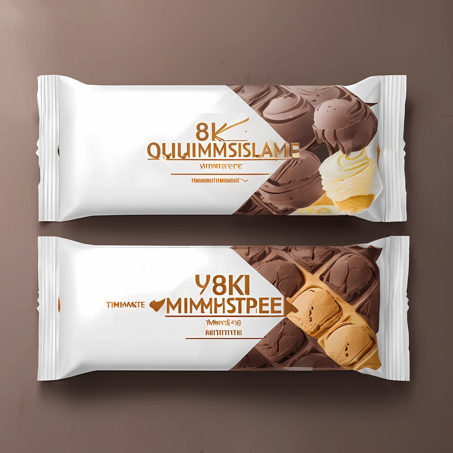 ((best qualtiy, 8k, tmasterpiece:1.3)), Focus:1.2, Ice cream packaging，Rectangular ice cream bag，Desert background， --auto