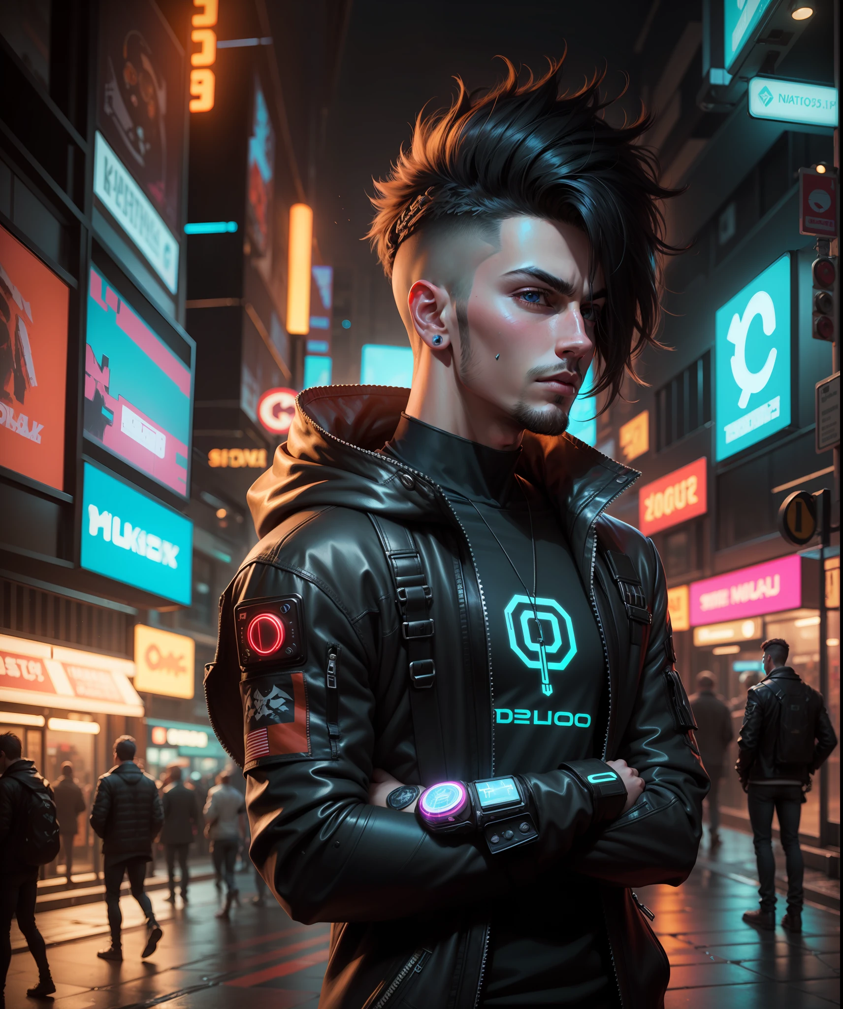 Cyberpunk neon  handsome boy natur realistic face.