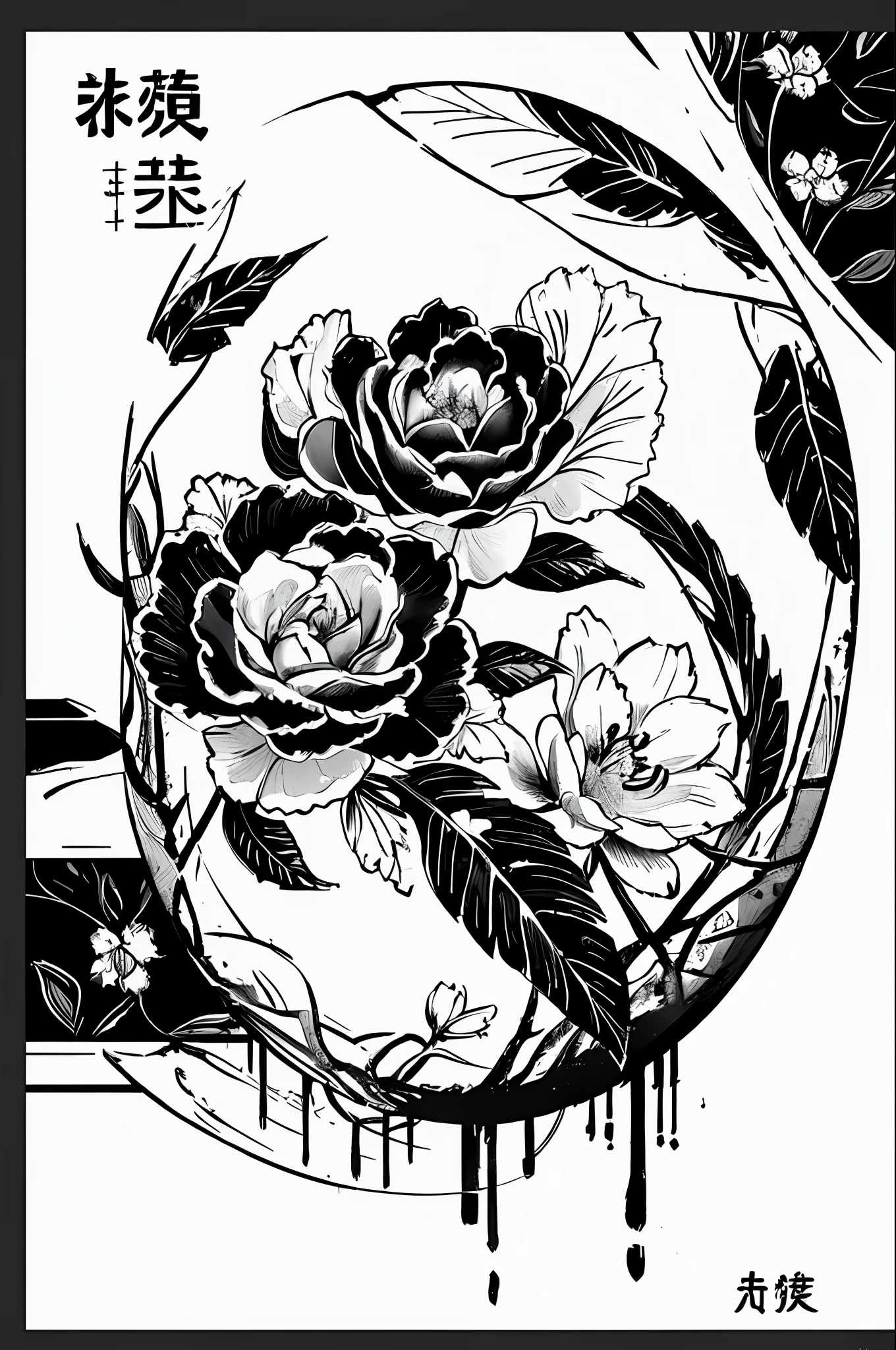 highly  detailed，复杂，tmasterpiece，best qualtiy，planar，florals，vectorial art，aesthetics，Super detailed depiction，Vivid and vivid，black andwhite，illustration，vectorial art