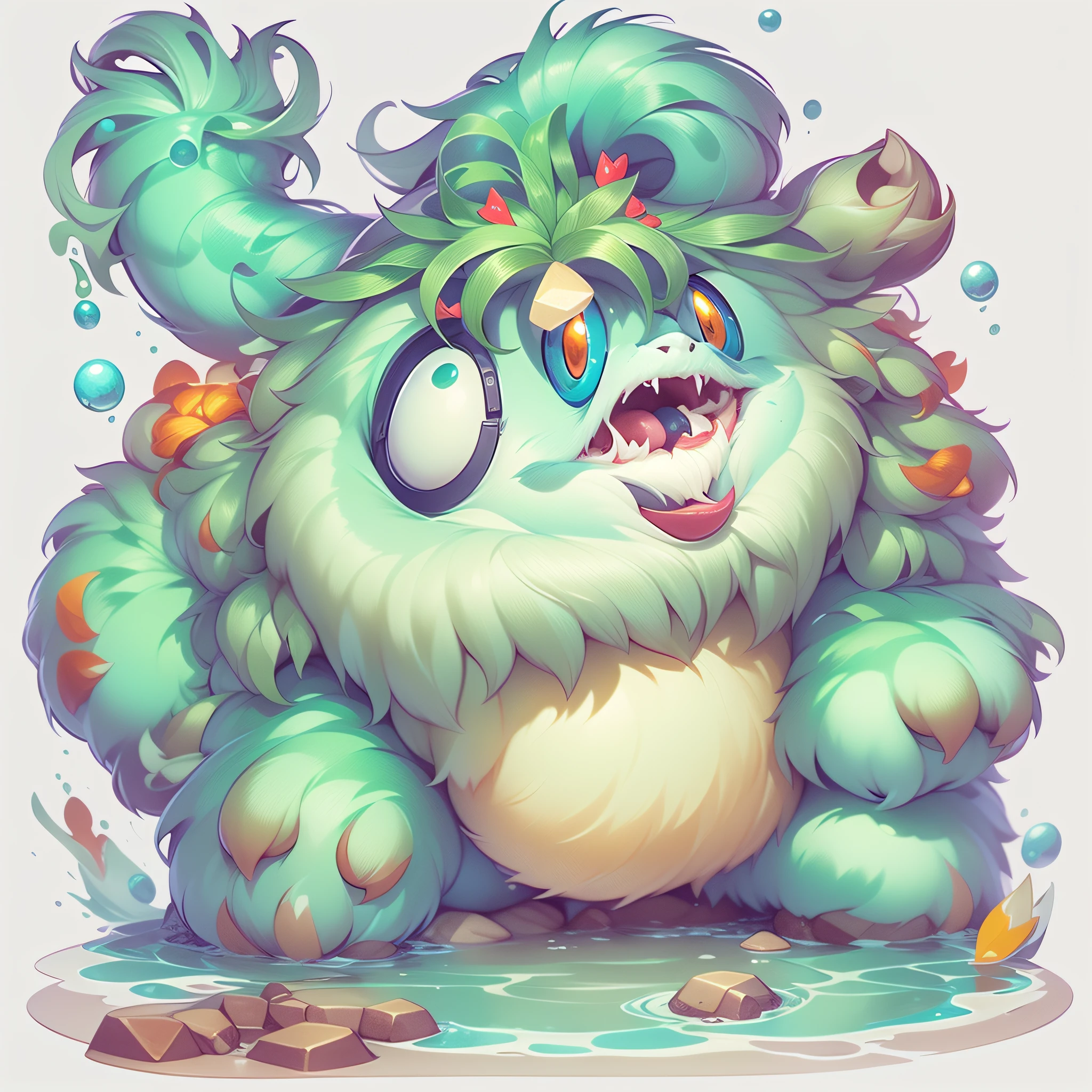 Masterpiece,High Quality,High resolution,The highest resolution,White background,solid color background,transparent background,no background,remove background,Complicated details,Highest quality,game icon,game icon institute,cartoon_style,full body,Cute Fluffy Monster,Water,