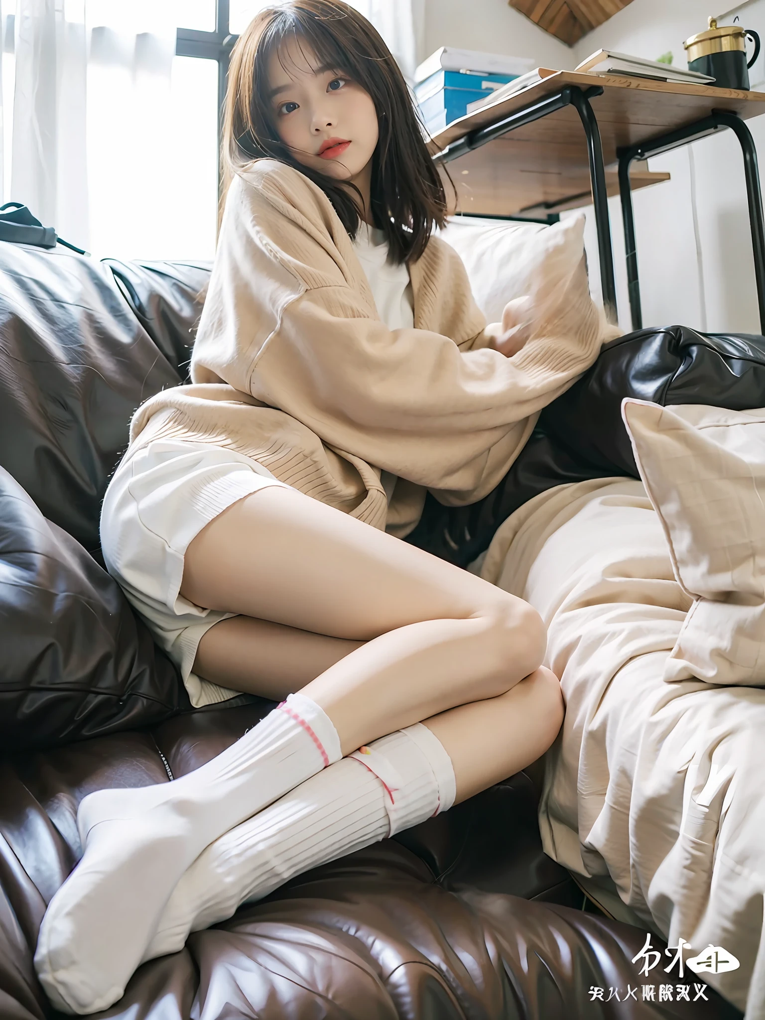 white short socks,best qualtiy,tmasterpiece,超高分辨率,(realisticlying:1.4),Teenage girl,Juvenile,Thin and light