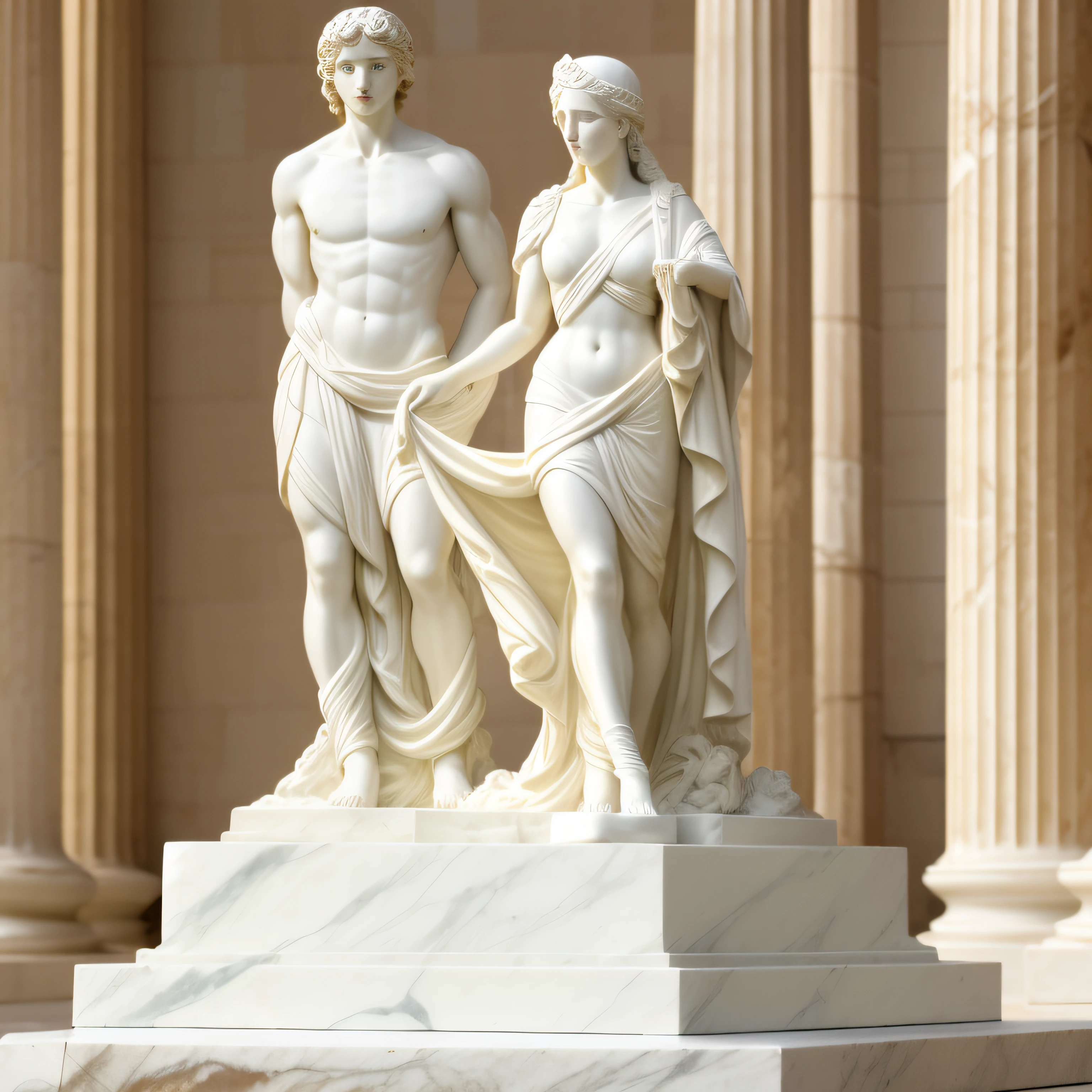 Escultura maqueta blanca de 1 bandera flameando, Classical antiquities, White marble model sculpture, Classical model sculpture of moving fabric, Classic marble model, Modelo grande, (((White Greek marble statue))), ((fotorrealista)) realista, luz proveniente de arriba, yeso, Foto de estudio.