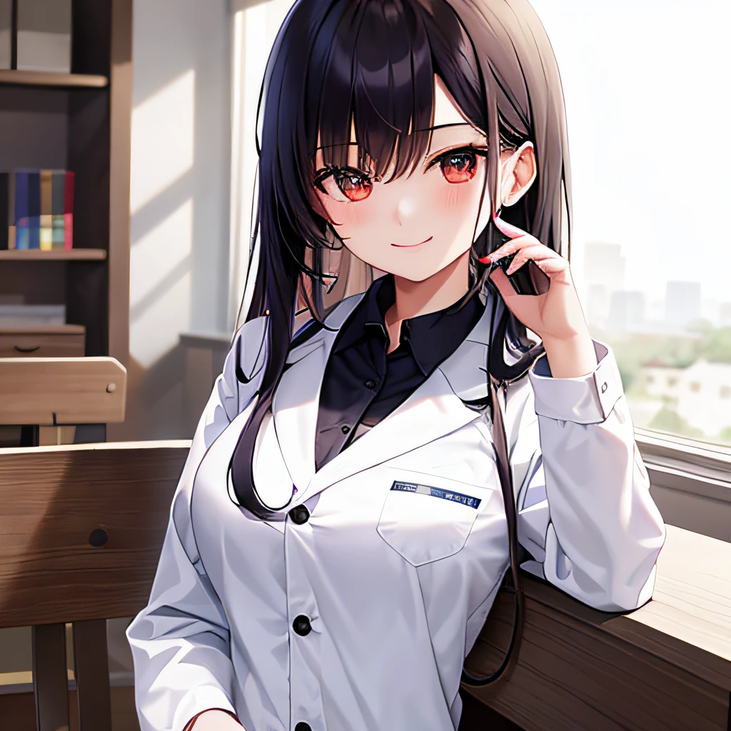 masterpiece, top-quality, 1girl in, Chibi,lab coat,Demon's smile
