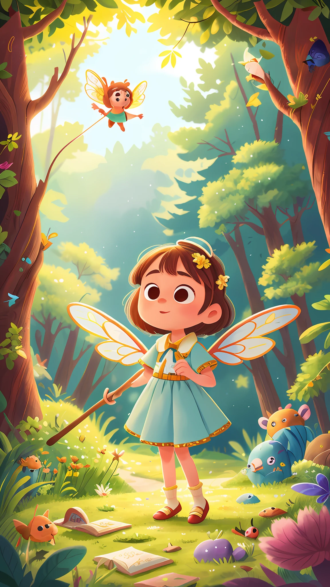 Beautiful little fairy, wearing a lovely light blue dress, holding a magic wand, flying in the middle of the colorful enchanted forest, with beautiful wings on her back, filled with scattered emotions in the scenery, with feelings in the background of the scene, perfect quality, clear focus (mess - house: 0.8), (masterpiece: 1.2) (Realistic: 1.2) (Bokeh) (Best quality) (Detailed Skin: 1.3) (Intricate Details) (8K) (Eye Detail) (Sharp Focus)