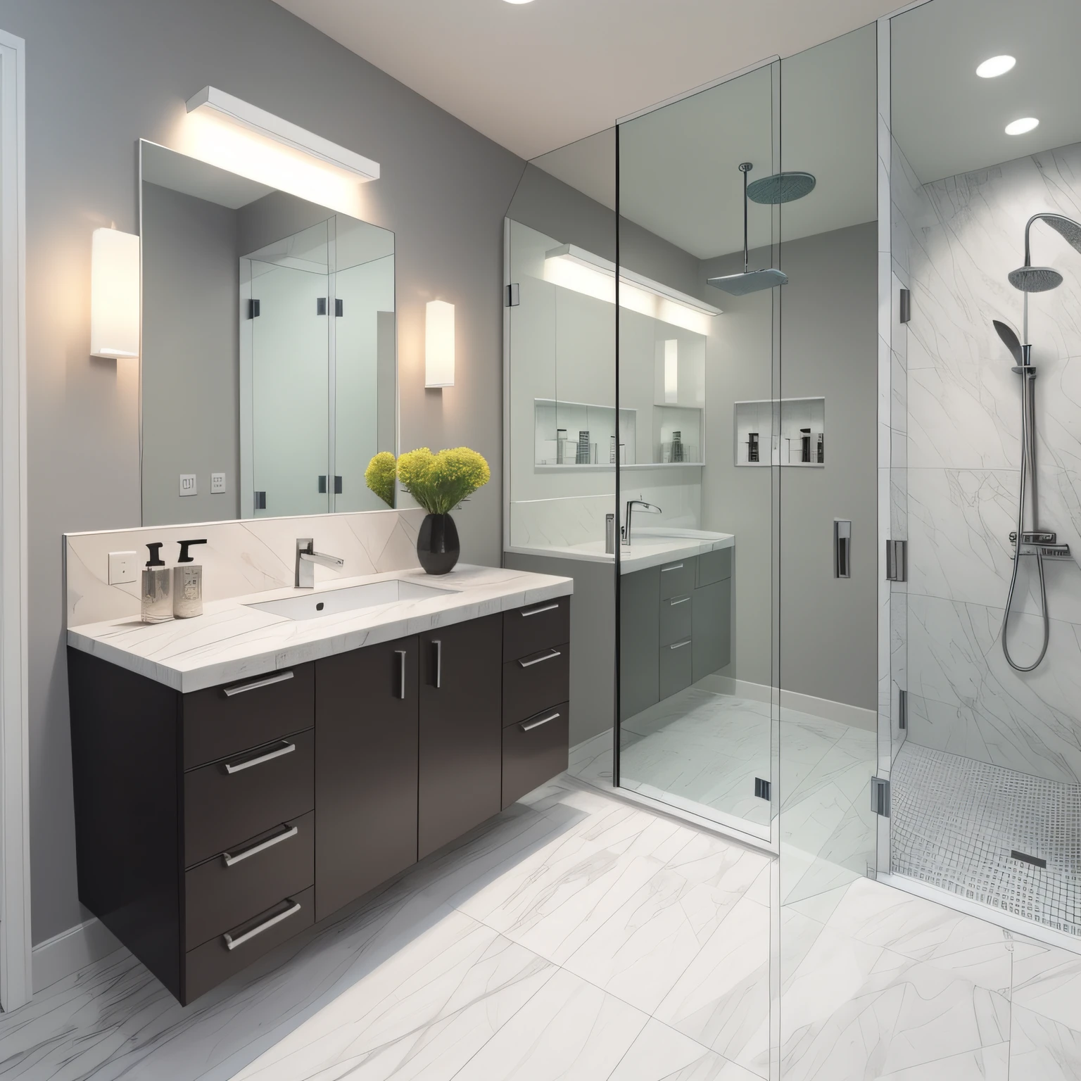 Bright modern bathroom: display the product in a well -lit and modern bathroom environment. Clear natural light will highlight the details and texture of the product. You can choose gray or white walls, marble or tile surfaces, and high -quality stainless steel or chrome -plated accessories. --auto