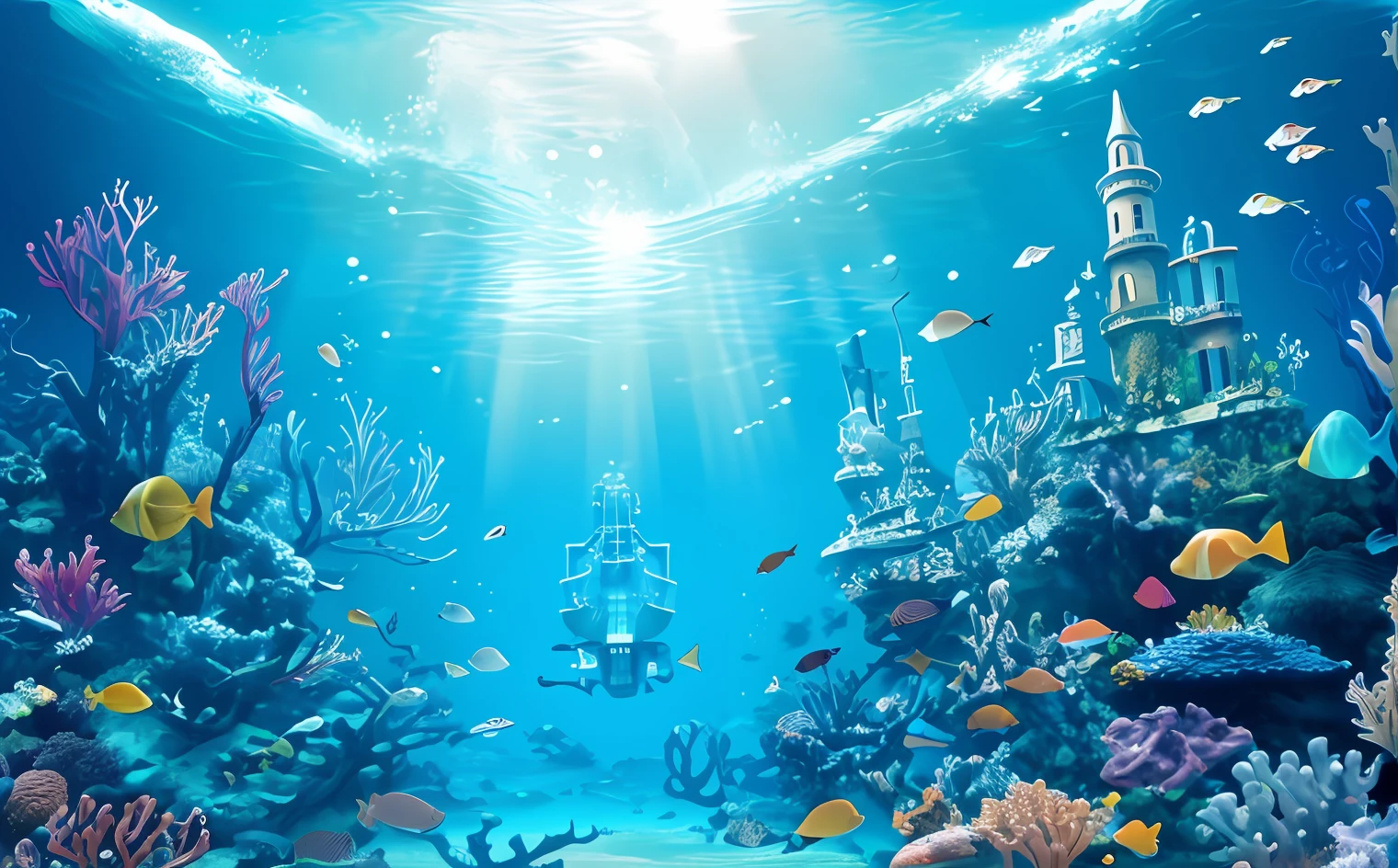 Underwater world，sense of science and technology，Flat vector style，gatherings