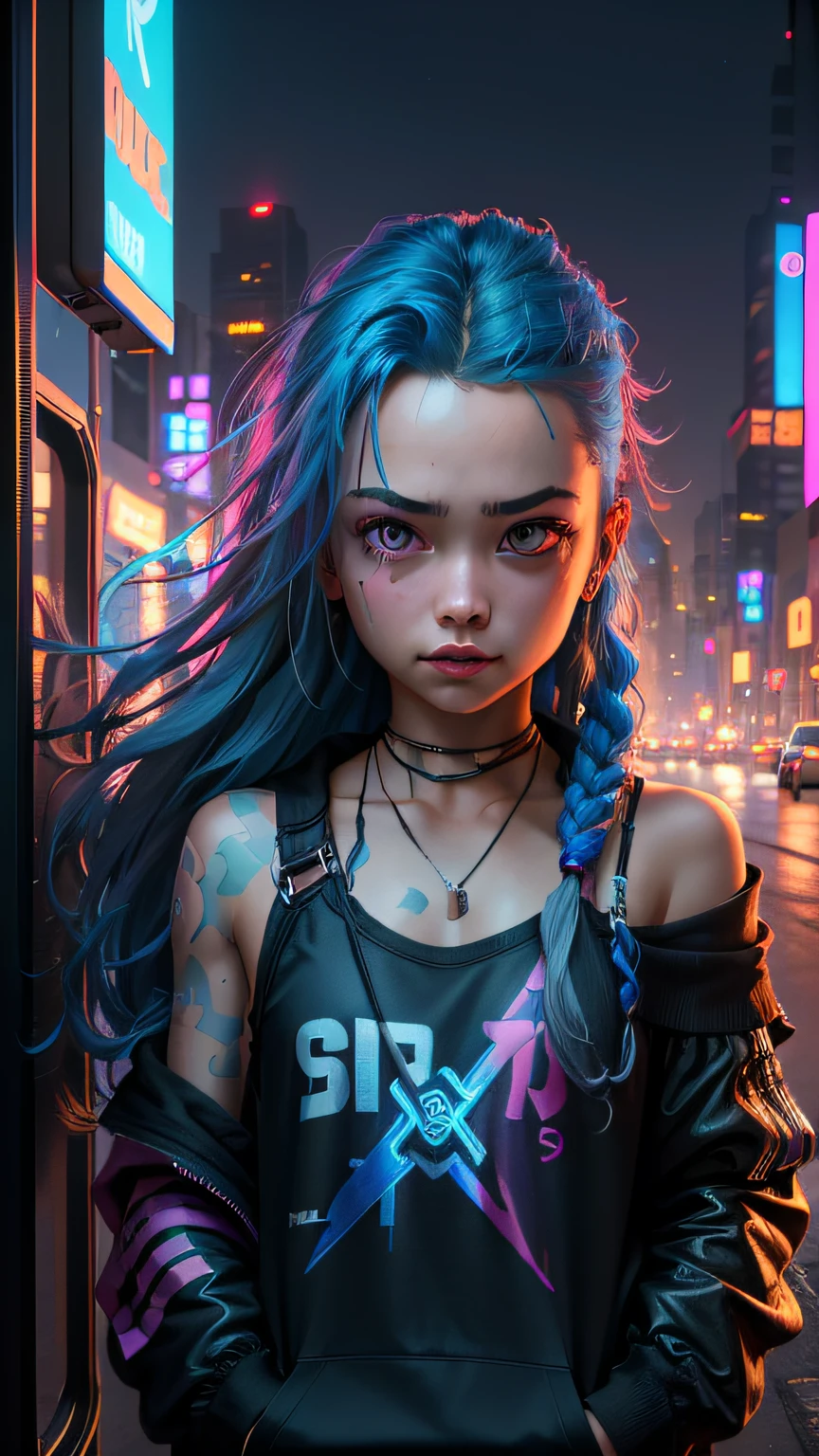 A woman with blue hair and piercings standing in front of a bus - SeaArt AI