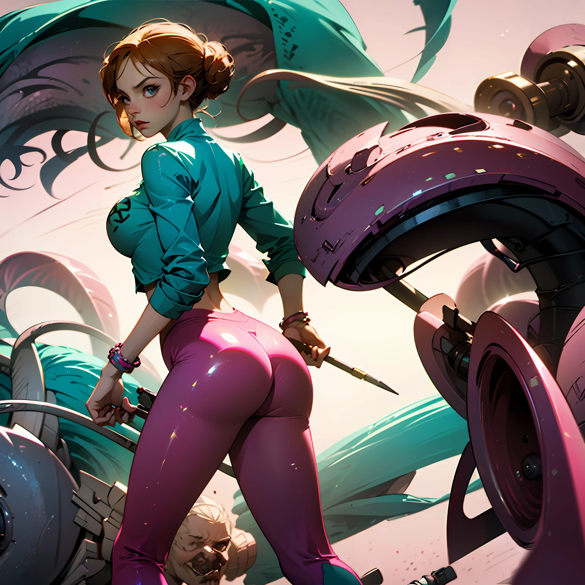 Nami from one piece has a huge ass in a pink tight leggings camera from behind best quality perfect lighting all clearly visible