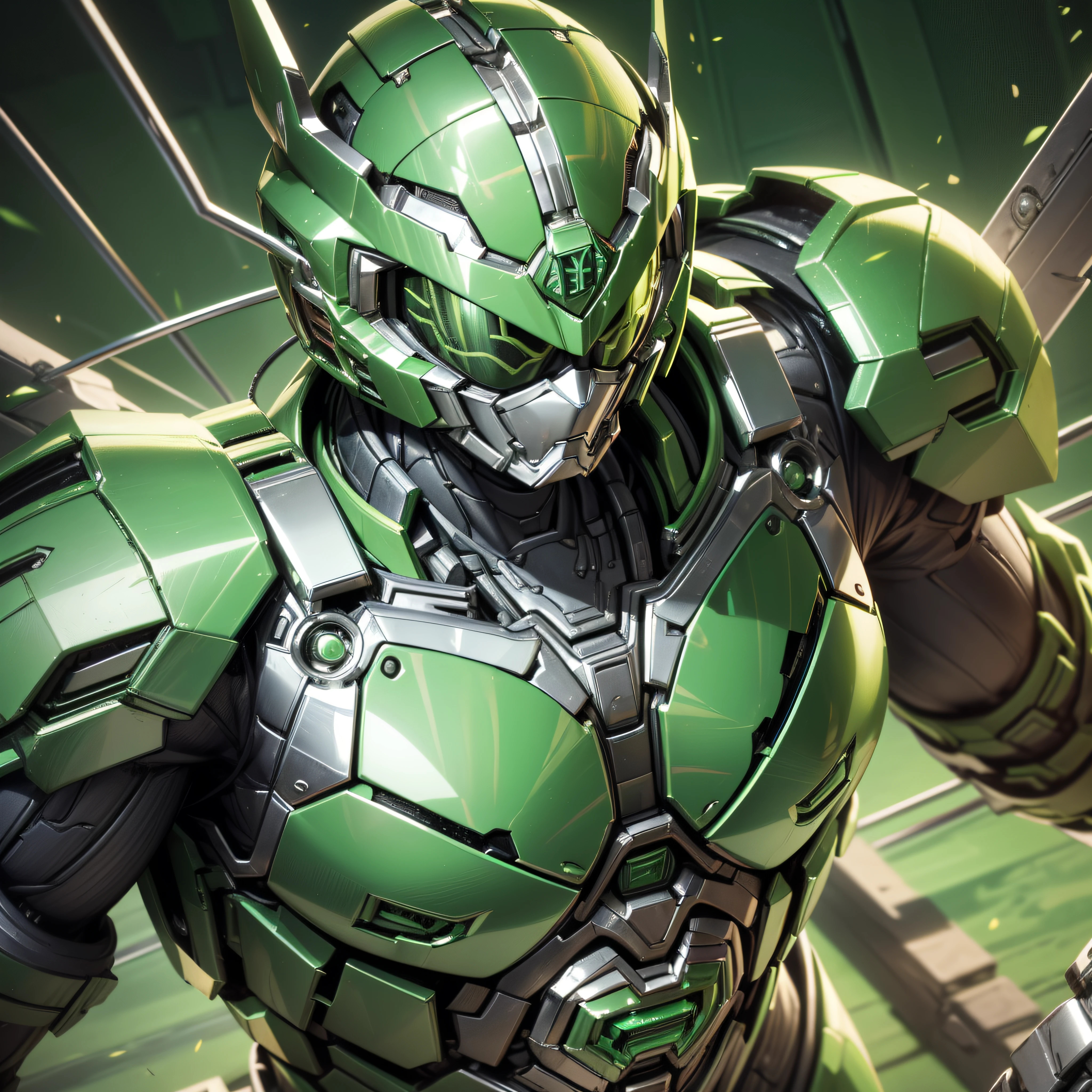 Handsome man, made of Green metal, (Green Cyborg: 1.1), (((Green Power Ranger's style helmet with chrome face plate))), ([Tail | Detail Wire]: 1.3), (Complex Detail), HDR, (Complex Detail, Ultra Detail: 1.2), Cinematic Shot, Masterpiece, Best Quality, High Resolution, Vaginal Foreign Object Insertion, Centering