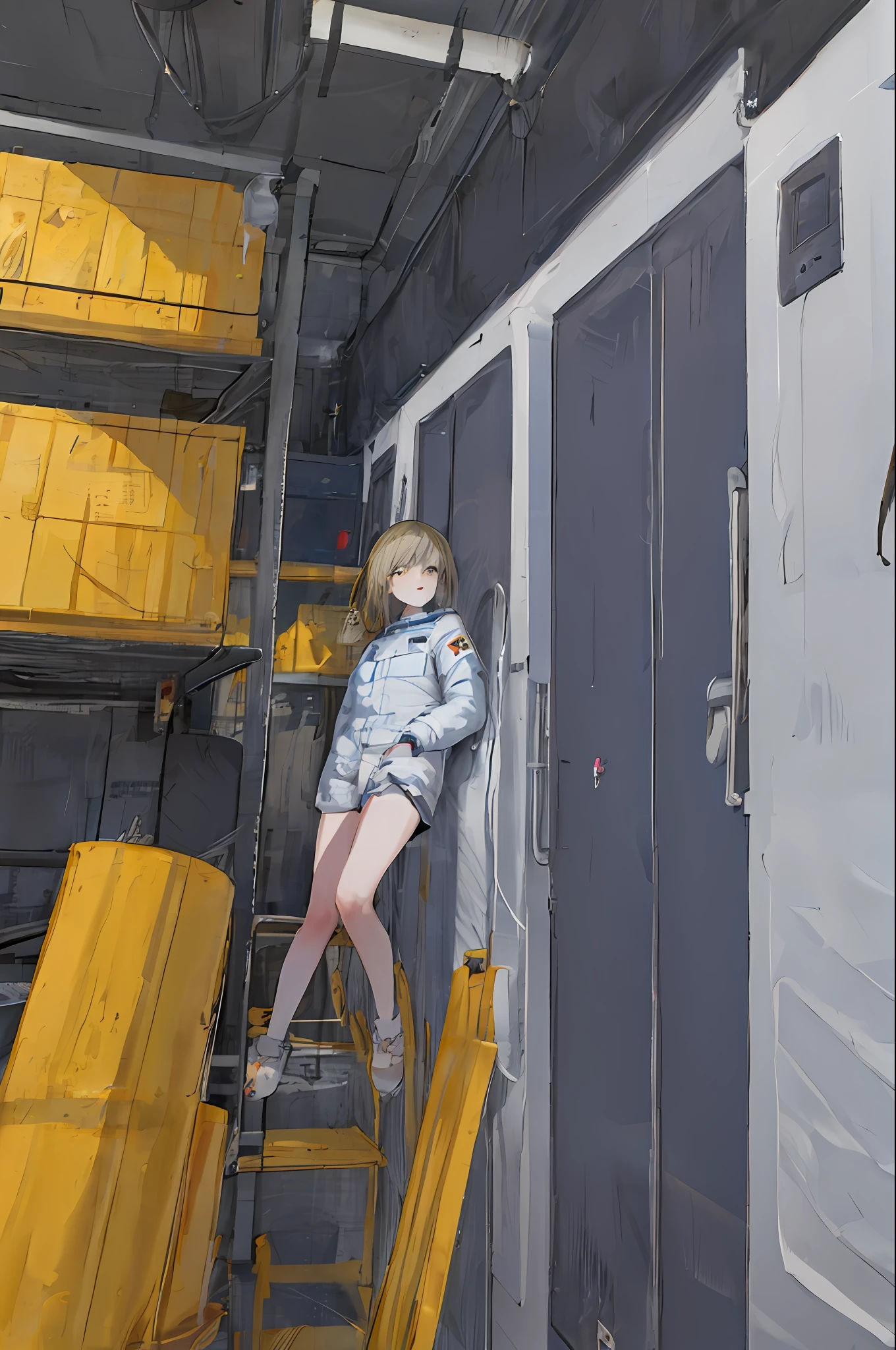 1 girl,spaceship,black hair,Russian Federation,space,spacesuit,floating