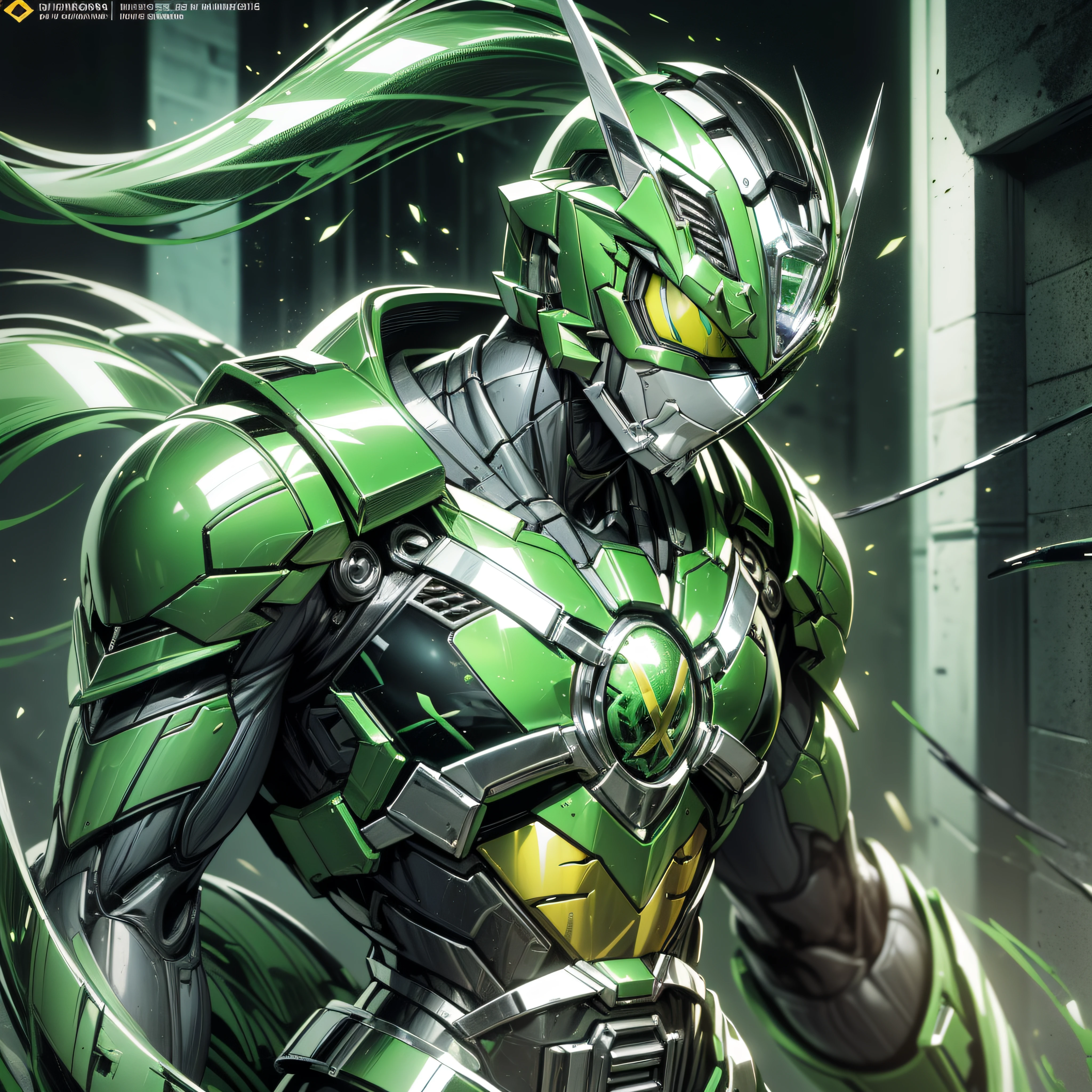 Handsome man, made of Green metal, (Green Cyborg: 1.1), (((Green Power Ranger's style helmet with chrome face plate))), ([Tail | Detail Wire]: 1.3), (Complex Detail), HDR, (Complex Detail, Ultra Detail: 1.2), Cinematic Shot, Masterpiece, Best Quality, High Resolution, Vaginal Foreign Object Insertion, Centering