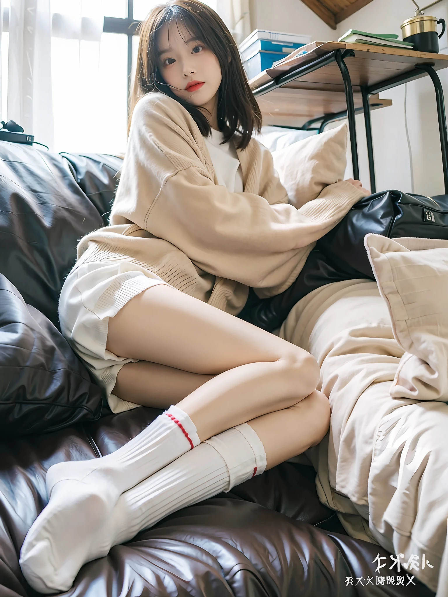 white short socks,best qualtiy,tmasterpiece,超高分辨率,(realisticlying:1.4),age girl,Juvenile,Thin and light
