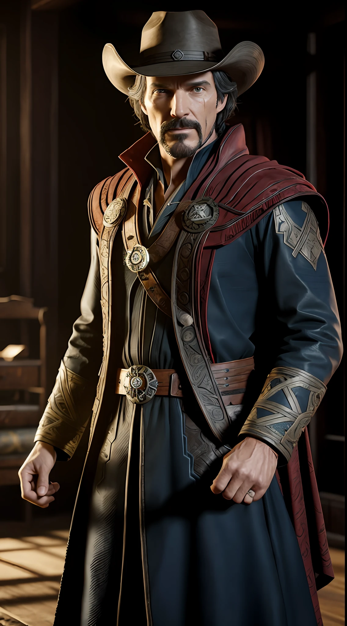 cowboy doctor strange, octane render, unreal engine, highly detailed, intricate