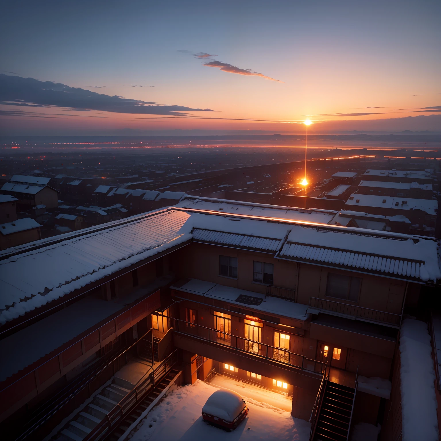 tmasterpiece,The sunset burns the clouds,There is a platform below,There is a frozen bubble on top of the platform --auto