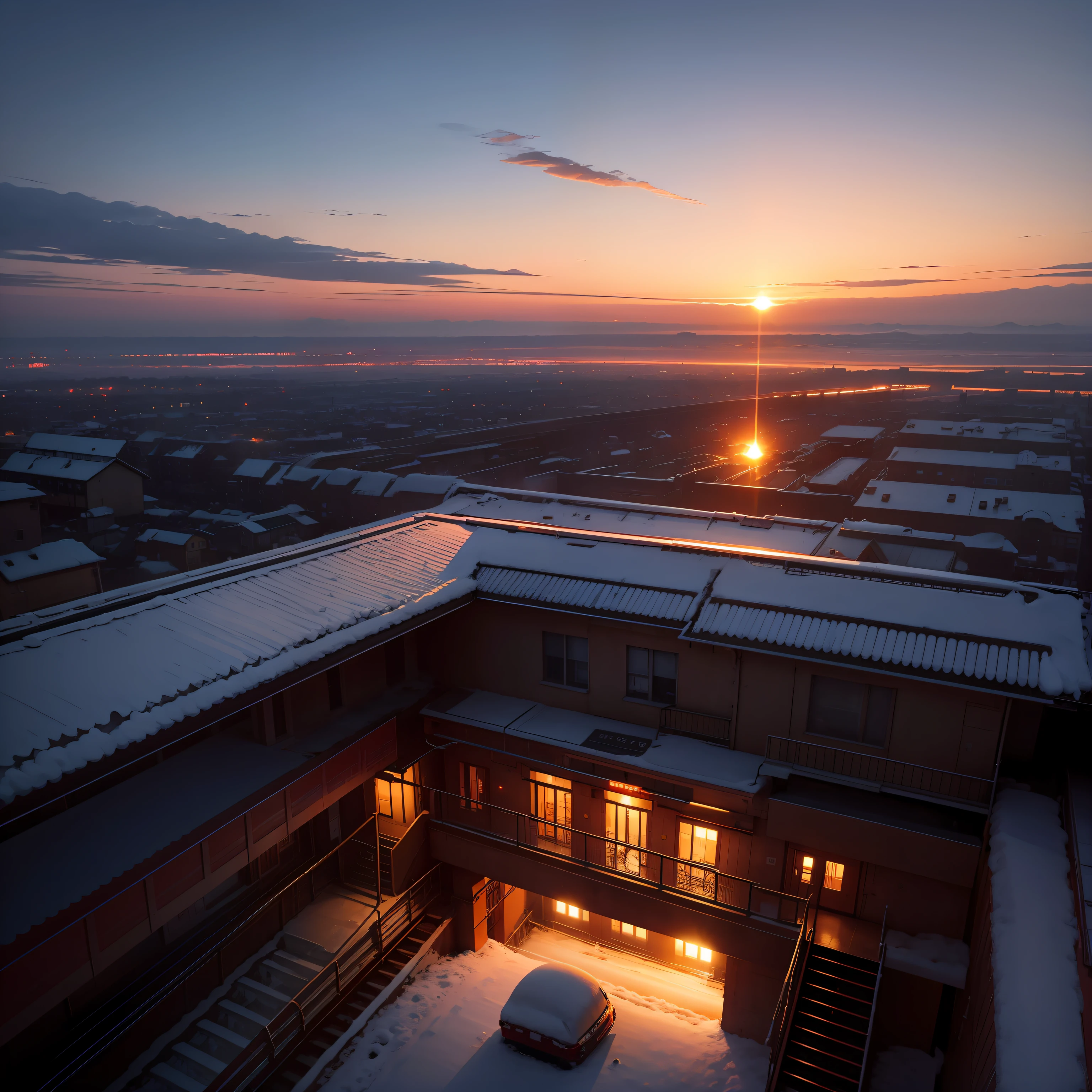 tmasterpiece，The sunset burns the clouds，There is a platform below，There is a frozen bubble on top of the platform --auto